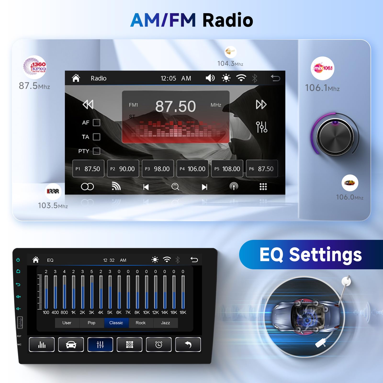 VECHTEL Autoradio 1 Din avec Carplay Android Auto sans Fil, 9 Pouces IPS HD Écran Tactile Poste Radio Voiture Soutien Bluetooth Radio AM/FM/RDS EQ USB Mirror Link SWC MIC Caméra de Recul