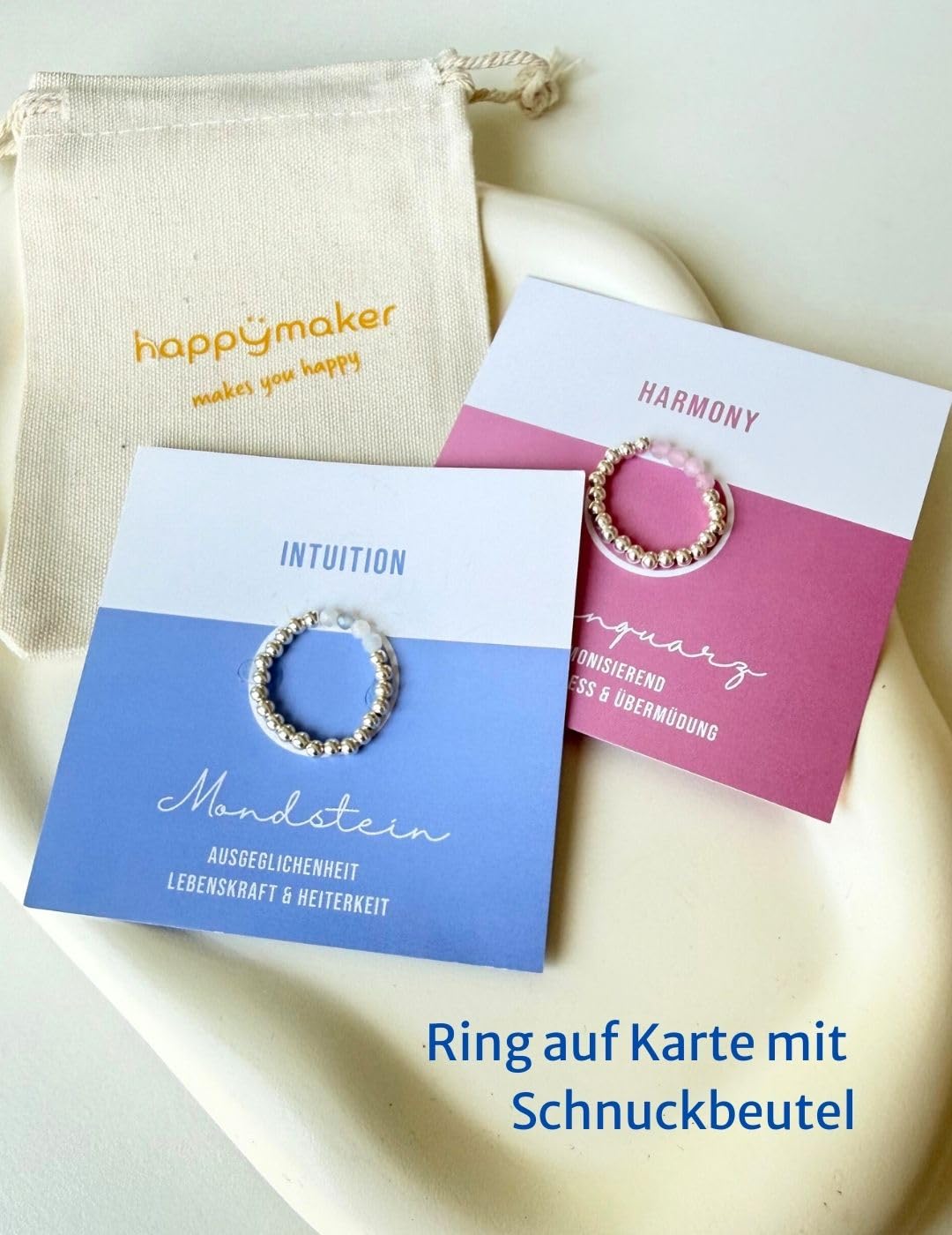 happymaker Elastische Ringe, Fidget 925 Silber Ring mit echten Edelsteinen, handgemacht in Deutschland, Shade Anxiety Ring, Damenring in zwei Größen