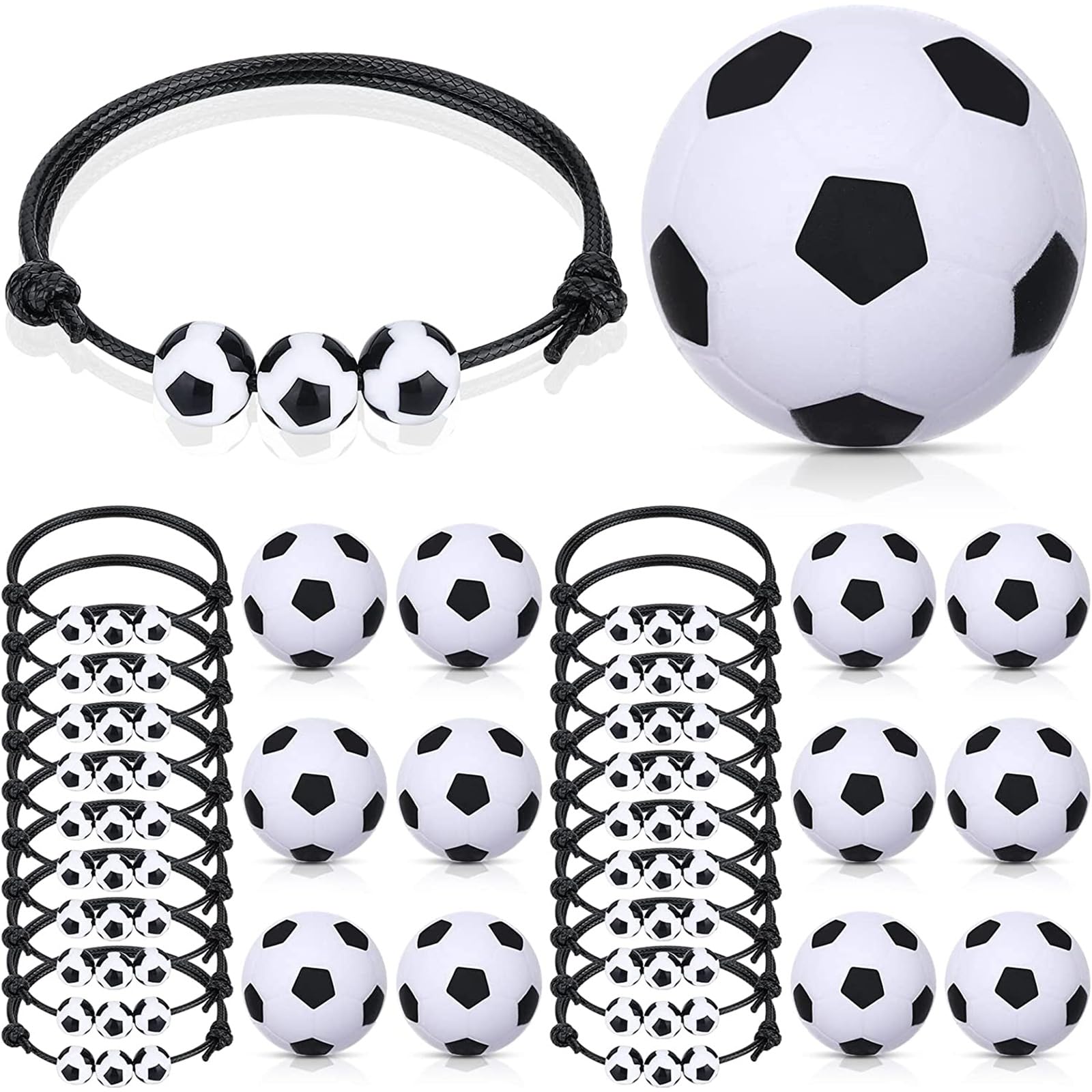 Oonkaf Soccer Party Favors, Soccer Charm Bracelets Sports 32 Pcs, Mini Foam Soccer Stress Ball Set, for School Carnival Reward, Team Birthday, Graduation Party, Gifts Soccer Game Favors Decorations