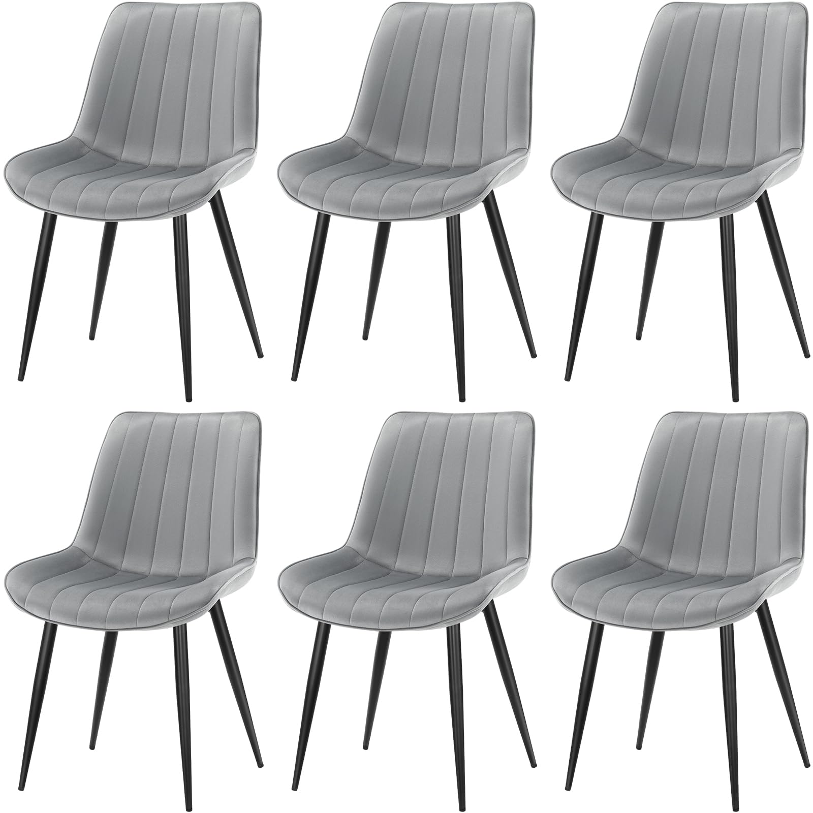 FRUOGO Pack de 6 Sillas de Comedor Modernas con Asiento y Respaldo Tapizados en Terciopelo, Robustas Patas Metálicas para Comedor, Salón, Cocina, Sala de Estar,Gris
