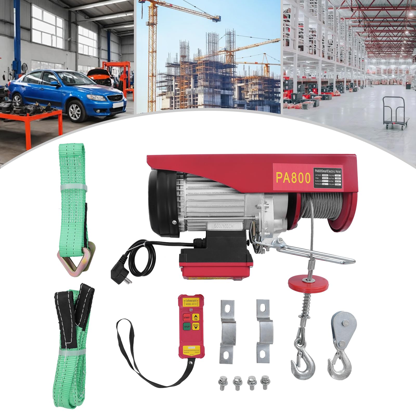 Elektrische Seilwinde 400kg bis 800kg Hubhöhe 12m Seilzug Motorwinde 1450W Flaschenzug Hebezug Seilhebezug Kettenzug
