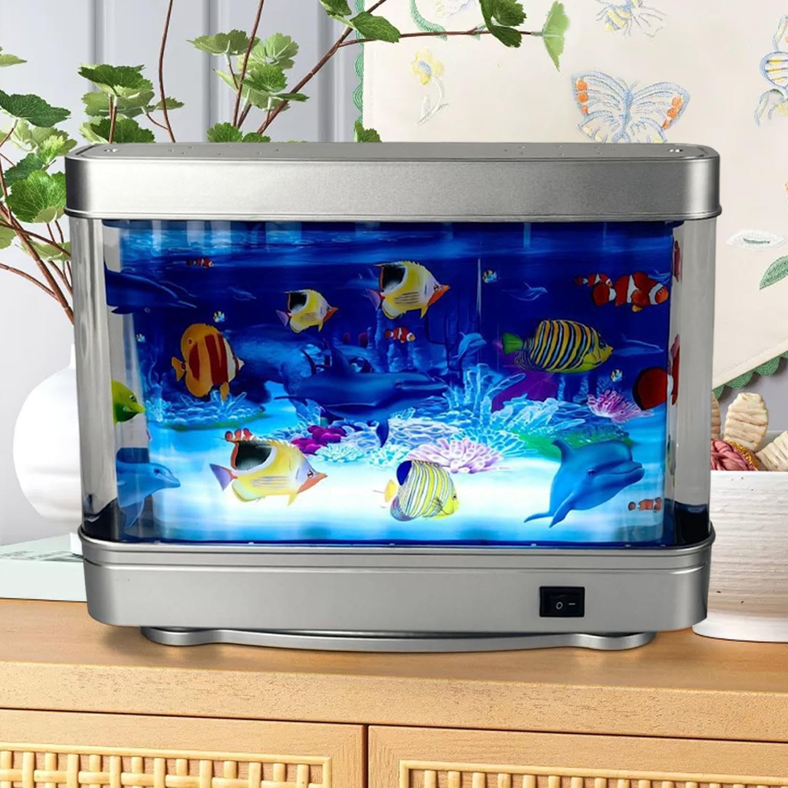 Acquario di pesci finti | Acquario artificiale con pesci in movimento, decorazione realistica, luce luminosa silenziosa per la camera dei bambini dei bambini notte compleanno
