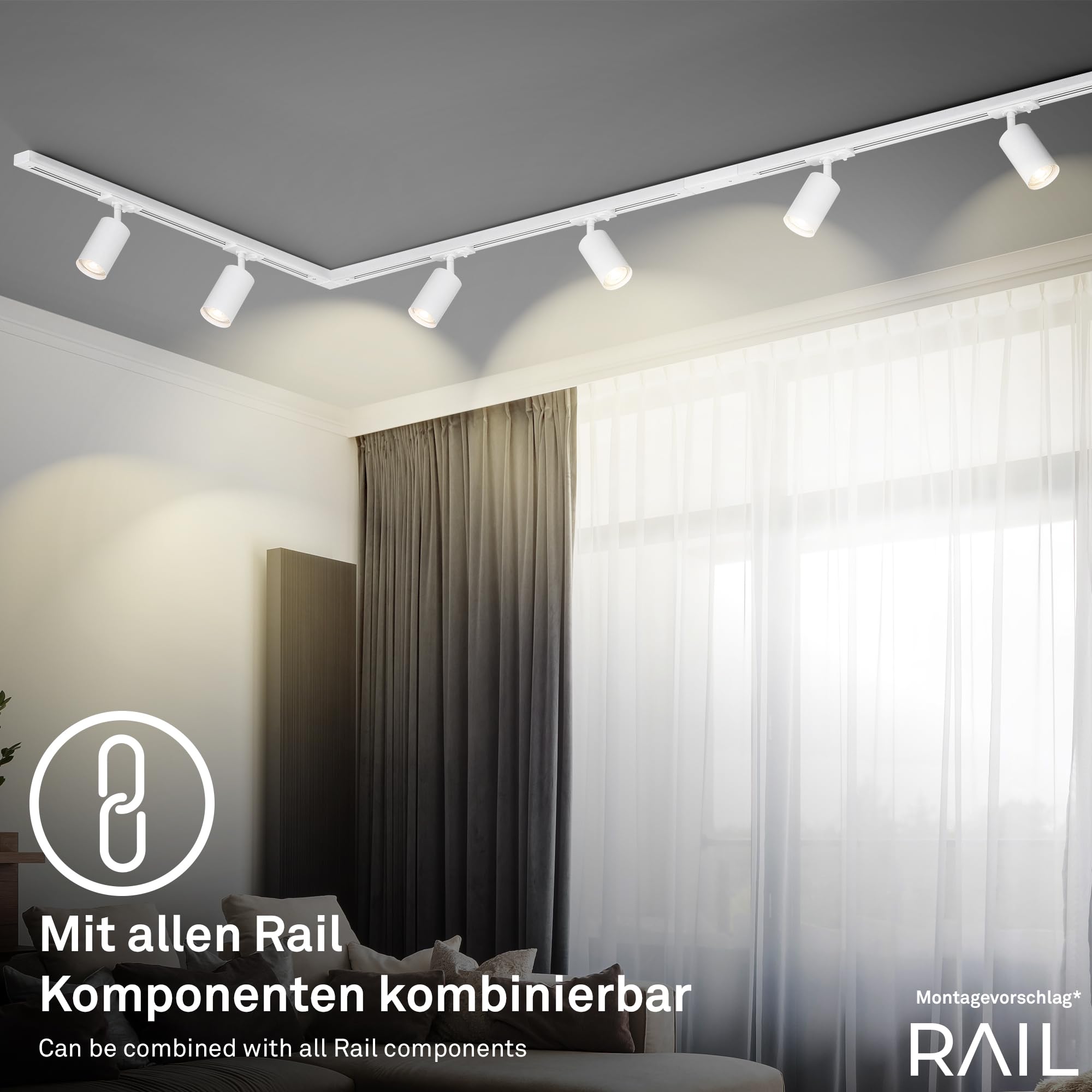 Sistema di binari Briloner Rail, set completo, 4x faretti LED, bianco