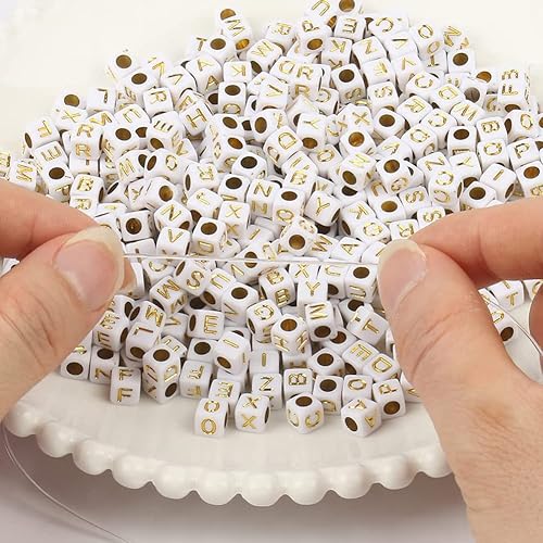 Miniatura 33 de 1200 cuentas del alfabeto de 0.157 x 0.276 pulgadas, redondas, blancas, acrílicas, negras, para pulseras y fabricación de joyas Cuentas blancas