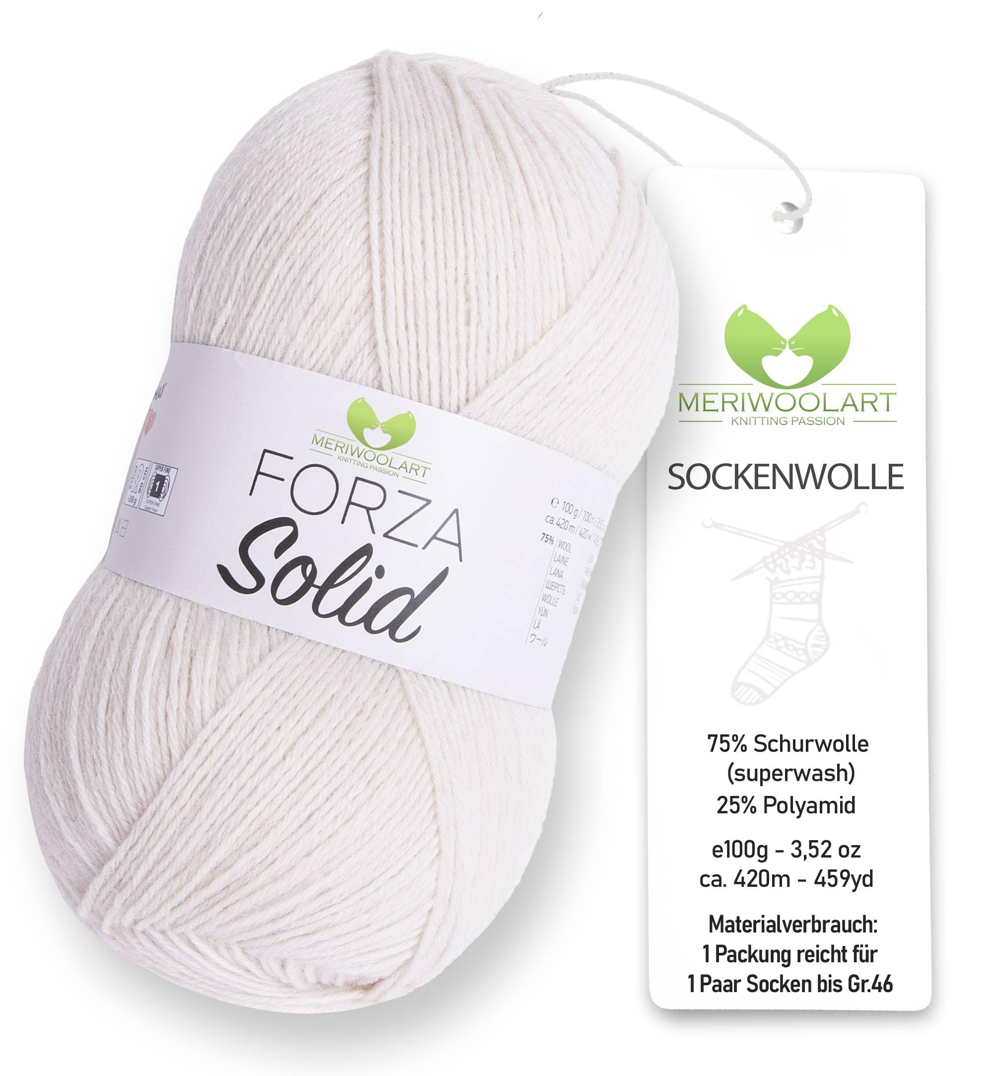 MeriWoolArt® Sock Wool 4-Ply - 100 g Merino Wool Yarn for Knitting & Crocheting, 75% Virgin Wool (Superwash), 25% Polyamide, 420 m - Ideal for Socks for Men and Women, Sweaters & Cardigans 4603