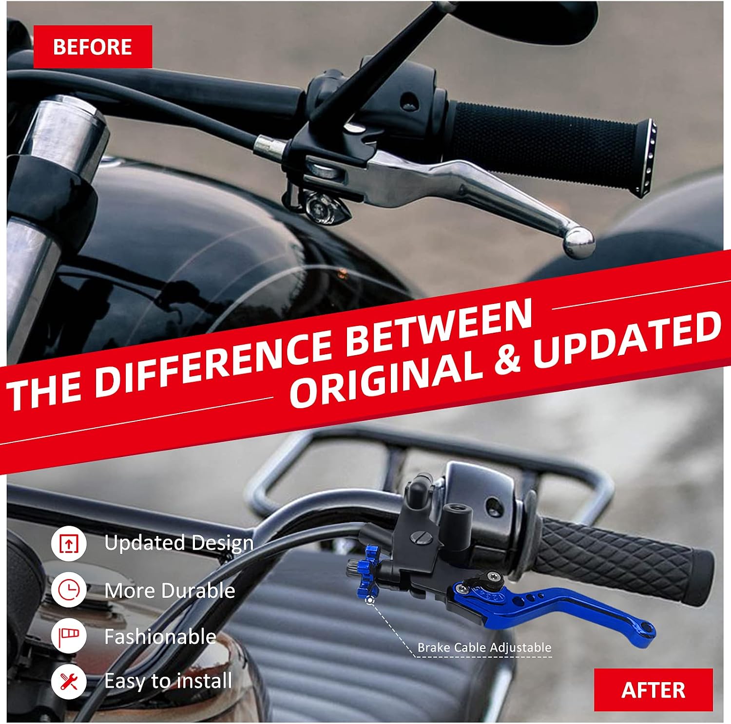 JAVIK Updated Universal Bike 7/8" 22mm Handlebar Brake Master Cylinder Clutch Lever Set Compatible with Motorcycle Honda Kawasaki Suzuki Yamaha - Blue (Including Left & Right)