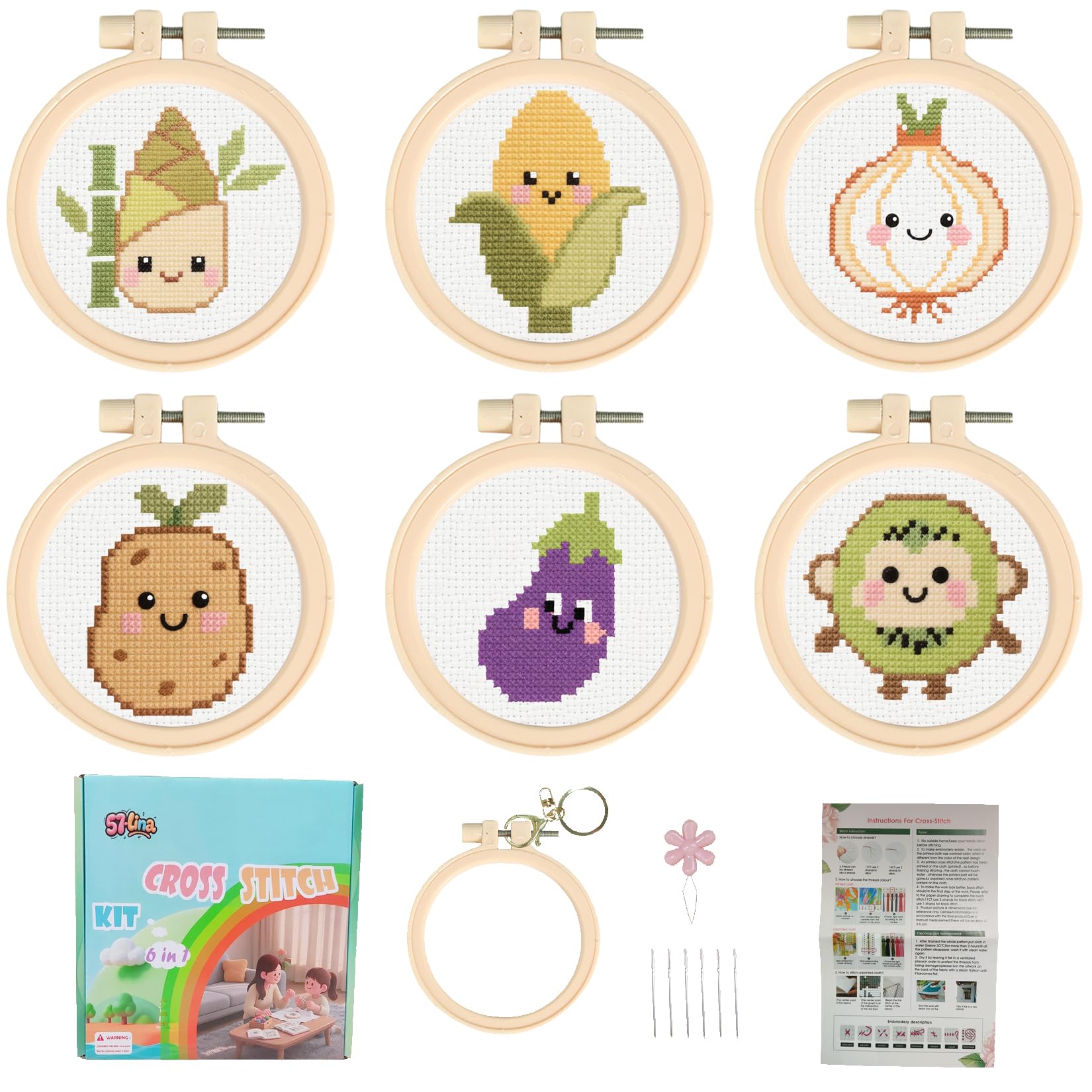 57lilina Cross Stitch Kits for Kids, 6 Set Easy Embroidery for Beginners