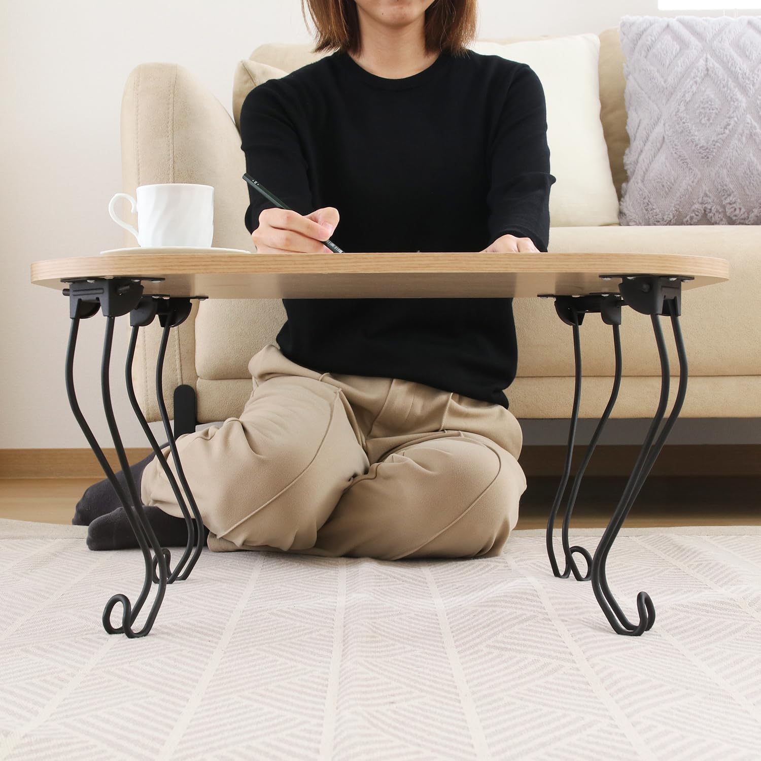 ホワイト_幅60cm_ねこ脚 不二貿易 ローテーブル 折りたたみ 幅60×