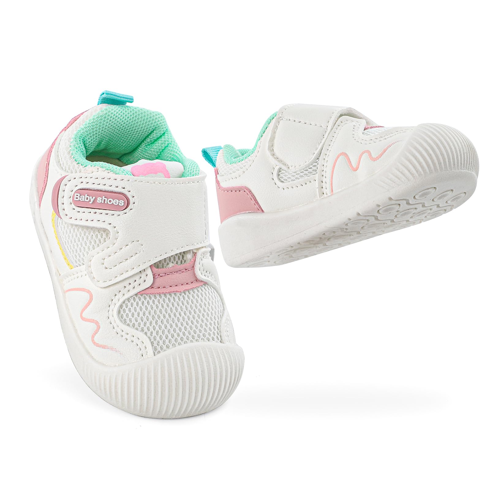 LACOFIA Buty niemowlęce dla dziewcząt i chłopców, buty do nauki chodzenia, z antypoślizgową gumową podeszwą, oddychające buty dla małych dzieci