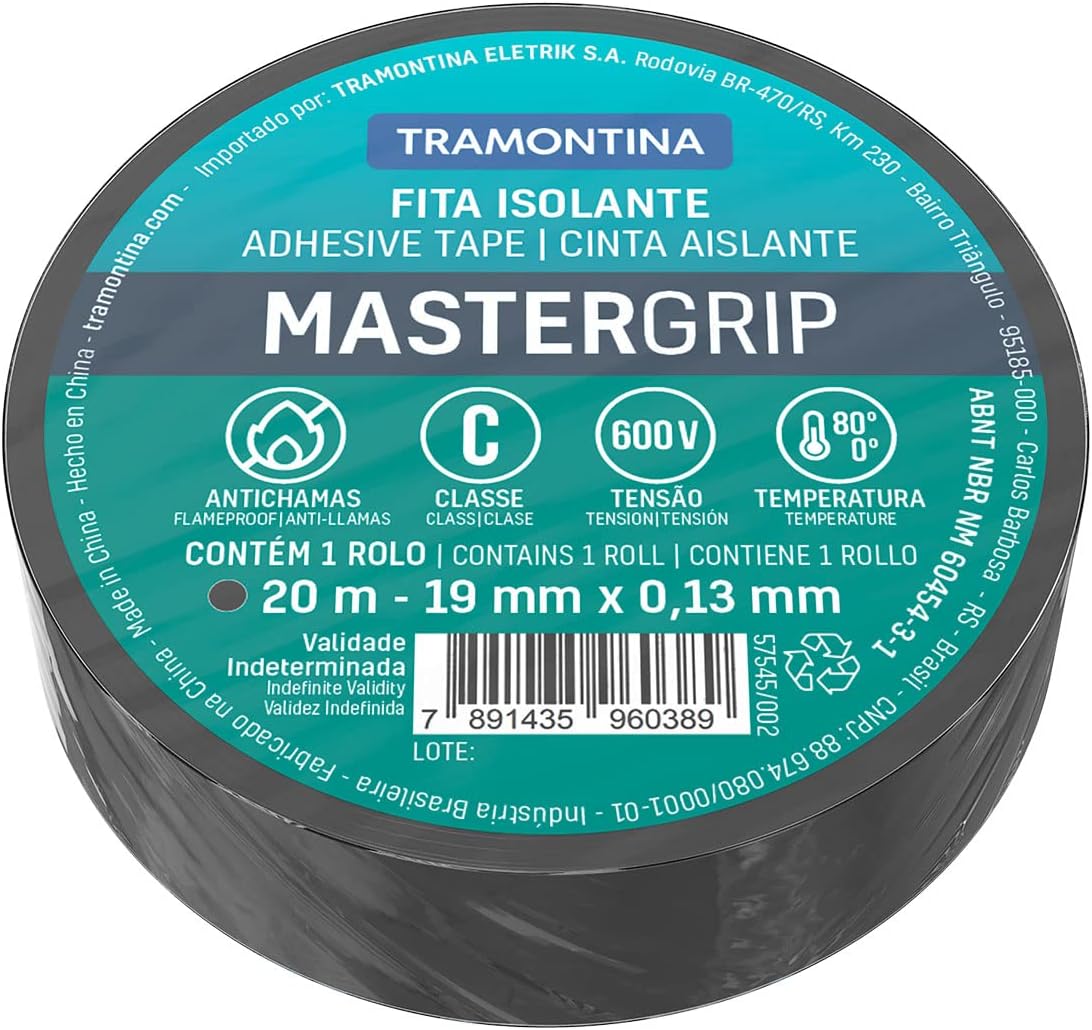 Tramontina 0.13x19mm 20m Black Flame Retardant Electrical Tape Class C