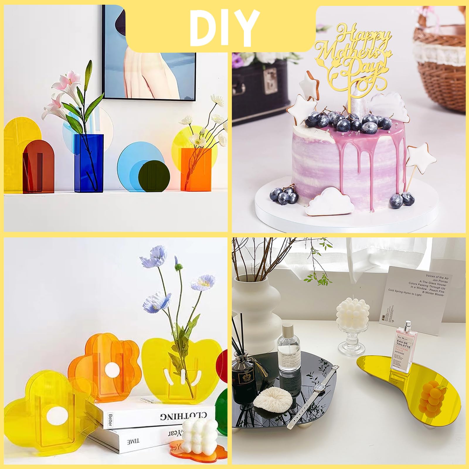 OLYCRAFT 2 Feuille Acrylique Miroir Doré De 30x30cm 2.5mm D'Épaisseur Feuilles De Miroir Réfléchissantes En Acrylique Feuille De Miroir Teintée Rigide Sans Verre Bord Poli Au Laser Pour La