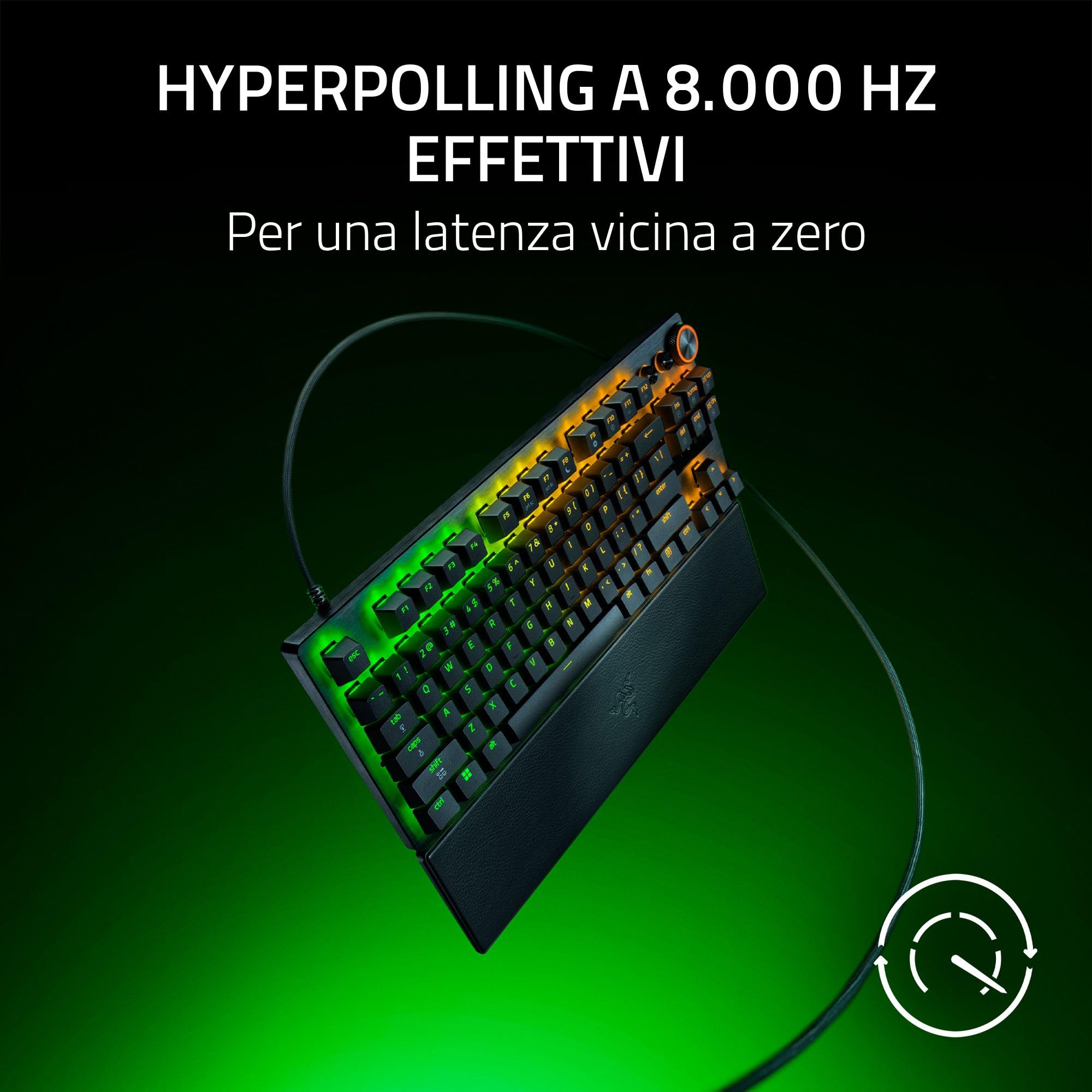 Razer Huntsman V3 Pro Tenkeyless 8KHz - TKL PC Tastiera meccanica da gioco - 8KHz HyperPolling - Switch ottici analogici - regolabile 0,1-4,0mm - Snap Tap - Rapid Trigger - QWERTY US Layout | Nero