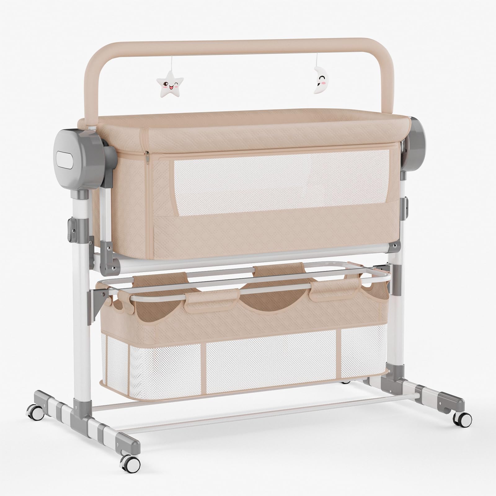 Lit Cododo Bebe Électrique pour Nouveau-Né Bluetooth Intelligent avec Musique, Oscillation translationnelle, Berceau Pliable et Convertible, Lit Nouveau-Né Réglable avec Télécommande(kakis)