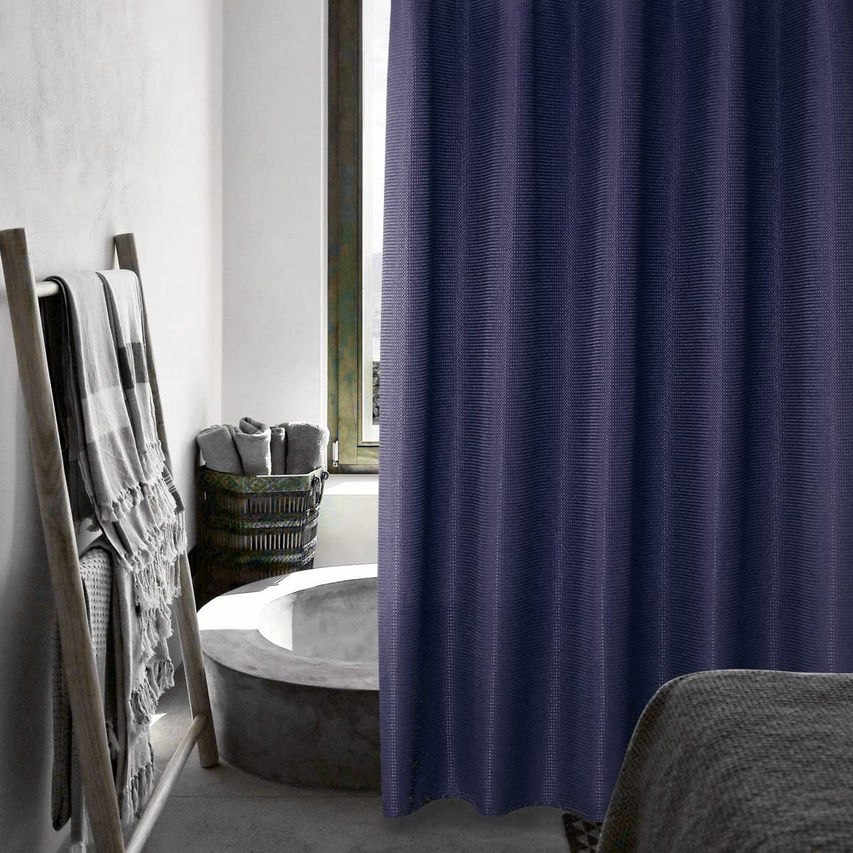 SPXTEX Navy Shower Curtains 84 inches Long Waterproof Fabric Farmhouse Modern Rectangle Textured Shower Curtains with Hooks for Bathroom Decorative
