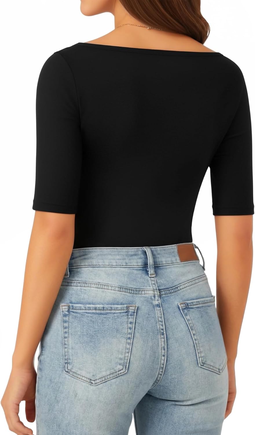 MANGOPOP Women's Half Sleeve Boat Neck Bodysuit 3/4 Sleeve Body Suit Fitted Going Out Tops 2026 - Image 4