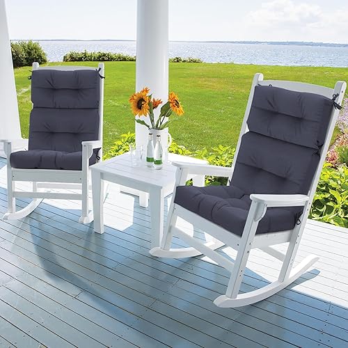 Miniatura 2 de Juego de 2 cojines para sillas de respaldo alto para exteriores de 44 x 22 pulgadas, repelentes al agua, cojines de asiento mecedor, cojines de