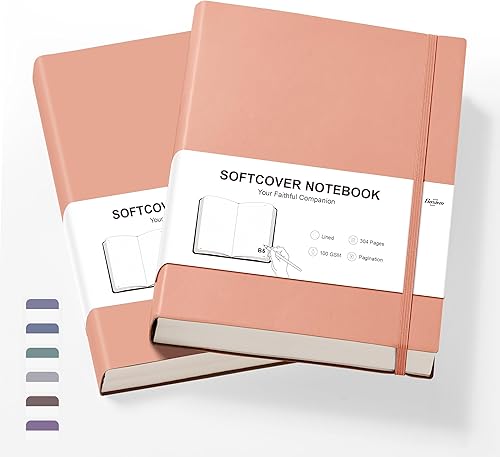 Paquete de 2 cuadernos rayados con 608 páginas numeradas, diarios gruesos B5 con rayas universitarias para escribir, cuaderno de cuero con papel de