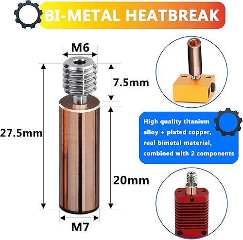 Miniatura 3 de Yunbotong CR10 - Disipador de calor bimetálico, acabado suave de titanio bi metal + cobre Heatbreak garganta de alta temperatura para impresora 3D