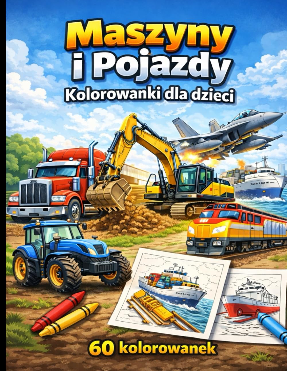 Maszyny i Pojazdy Kolorowanki dla Dzieci: 60 Kolorowanek