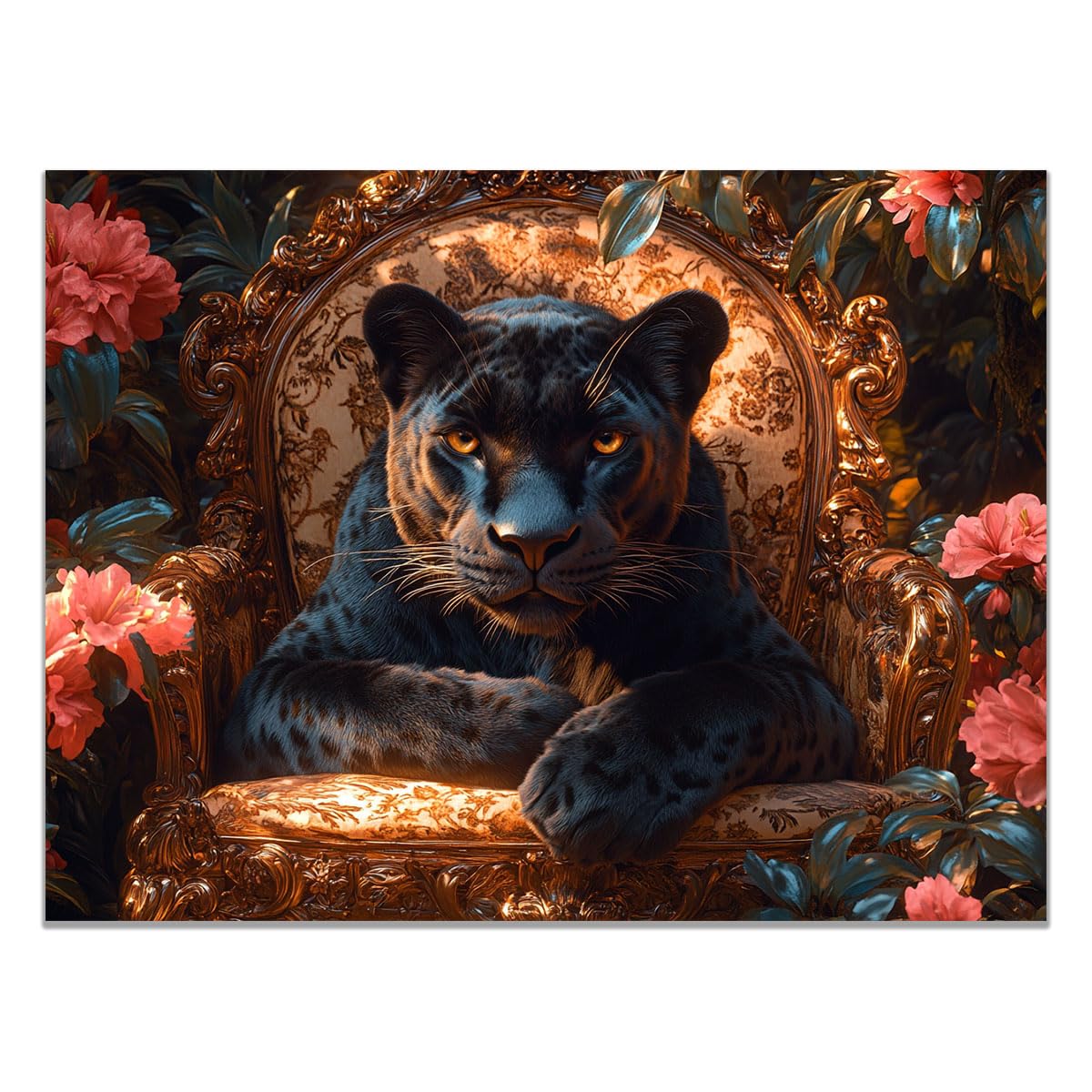 TZKRWRH Leopard Wall Art Print Home Decor Panther Surrounded by Blooms Cheetah Prints Jungle Poster Minimal Animal Pictures Modern Paintings, Maximalist Decor(Black 8)-60x90cm Unframed