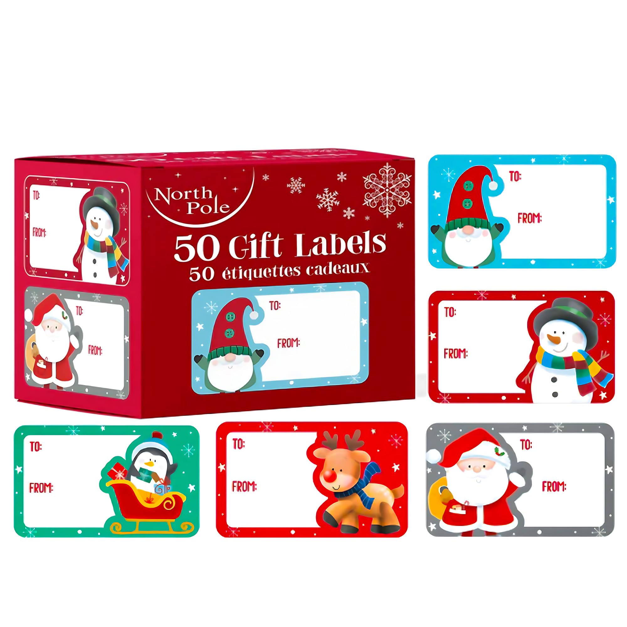 Christmas Sticky Labels 50 Pcs - Christmas Presents Sticker Gift Tags - Xmas Writable Name Stickers for Gift Wrapping on New Year, Eve, Weeding, Thanksgiving