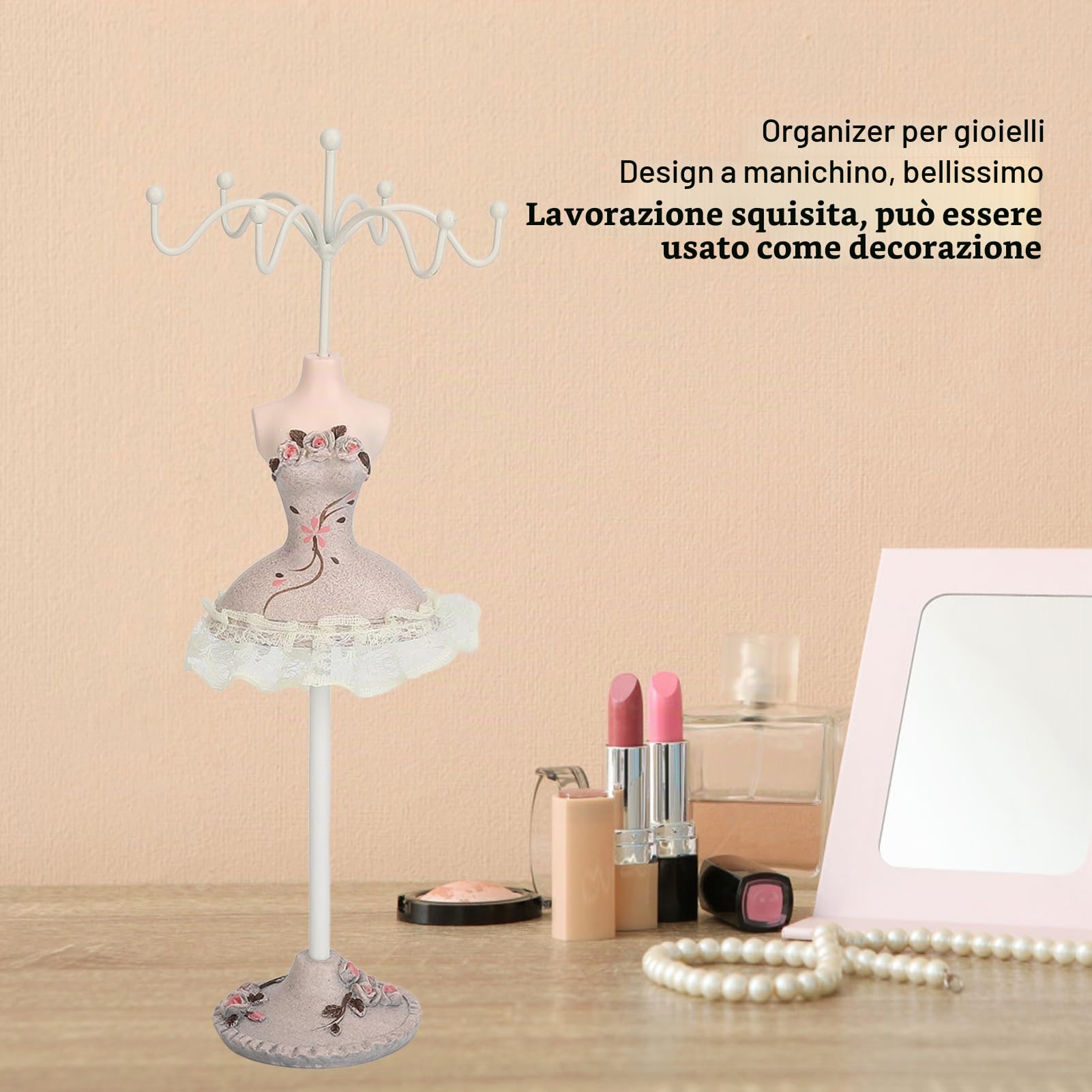 Tissting Supporto per Gioielli, Modello Abito da Principessa, Orecchini, Collane, Anelli, Espositori, Supporto per Manichini, Organizer per Gioielli Appesi per Ragazze e Donne (2)