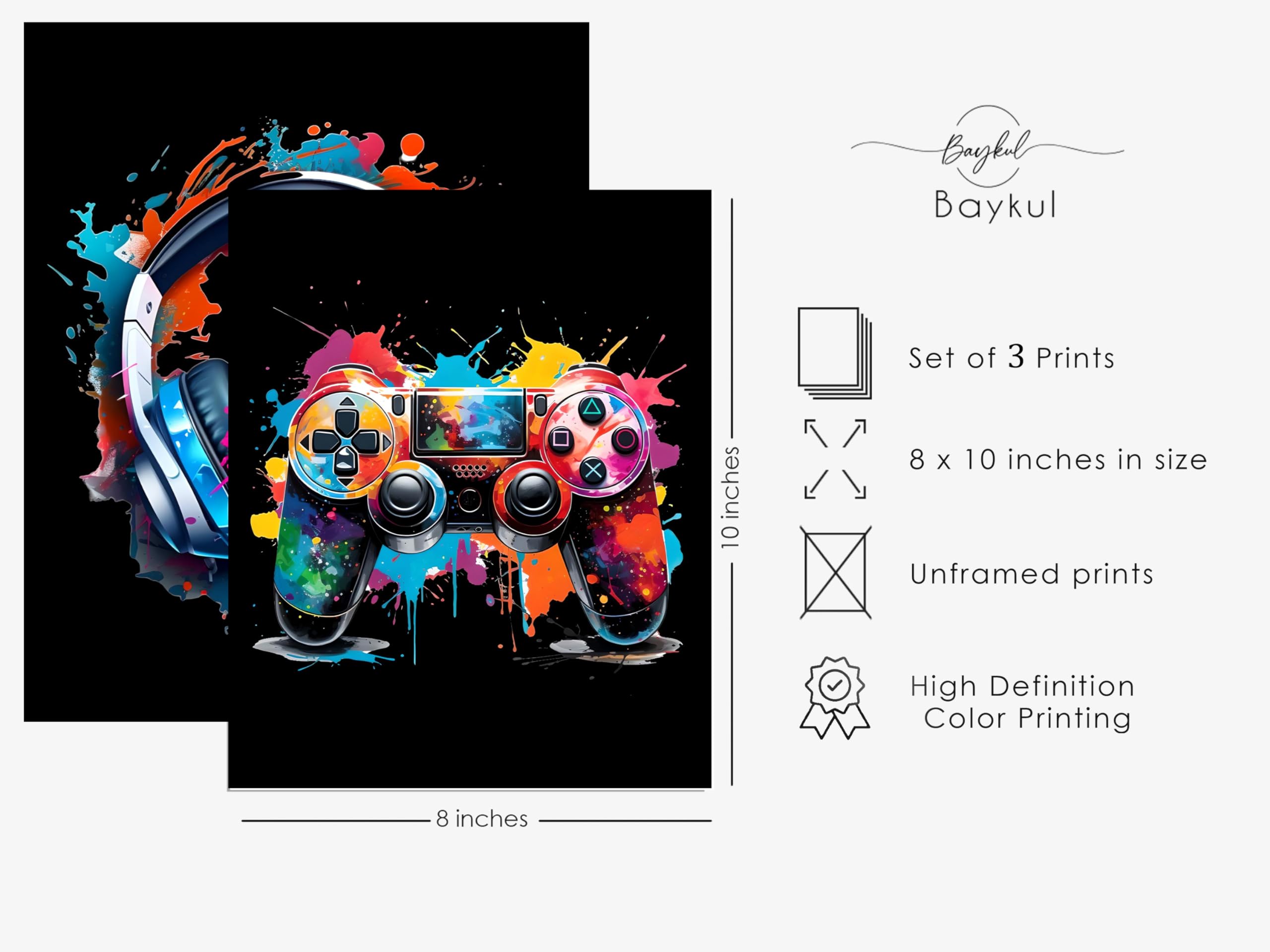 Kepuarm Set di 3 poster da gioco, decorative per camera da gioco, immagini per videogiochi, parete, ragazzi, camera letto, cameretta dei giochi, decorazione la bambini, cornice (12x16 inch,style A