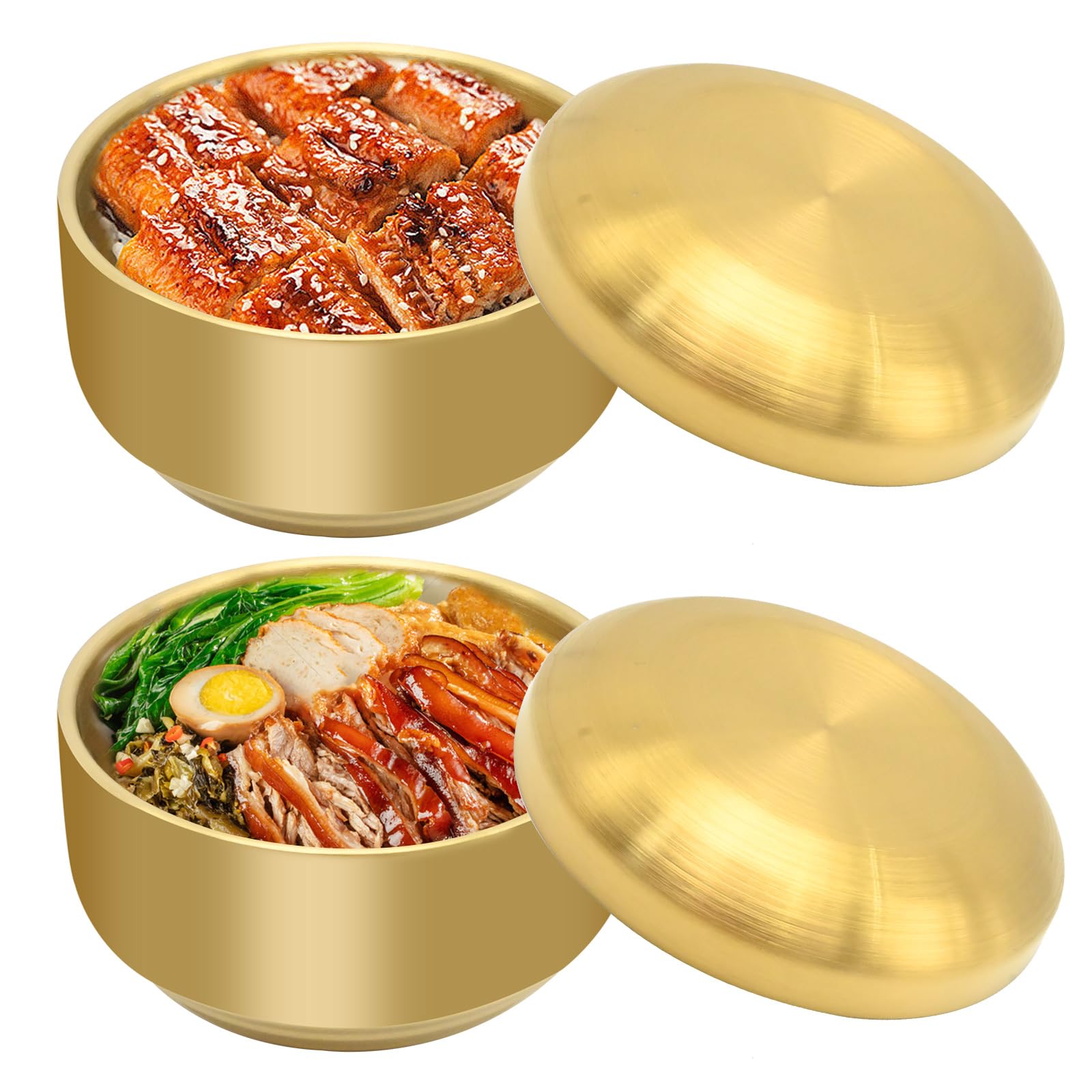 2 Ciotole In Acciaio Inossidabile 304 Ciotola In Metallo Con Copertura A Doppio Strato Anti Scottatura Ciotola Di Riso Ciotole Per Zuppa Ciotola Per Insalata Ciotola Per Noodle-image