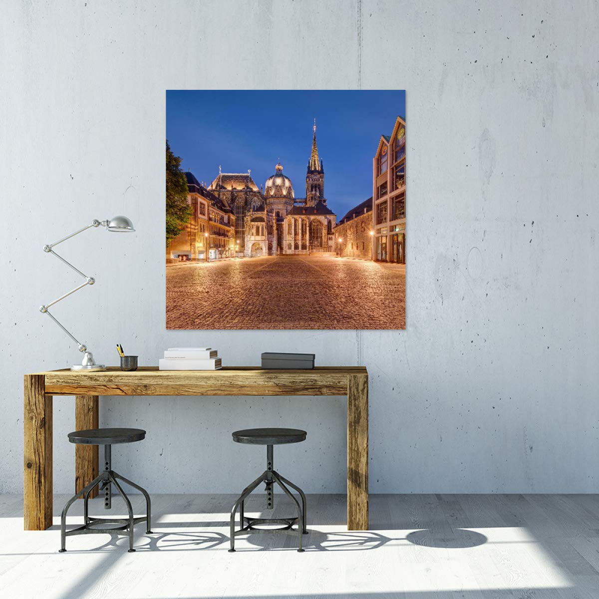 artboxONE Galerie-Print 40x40 cm Aachener Dom bei Nacht hochwertiges Acrylglas auf Alu-Dibond von Michael Valjak