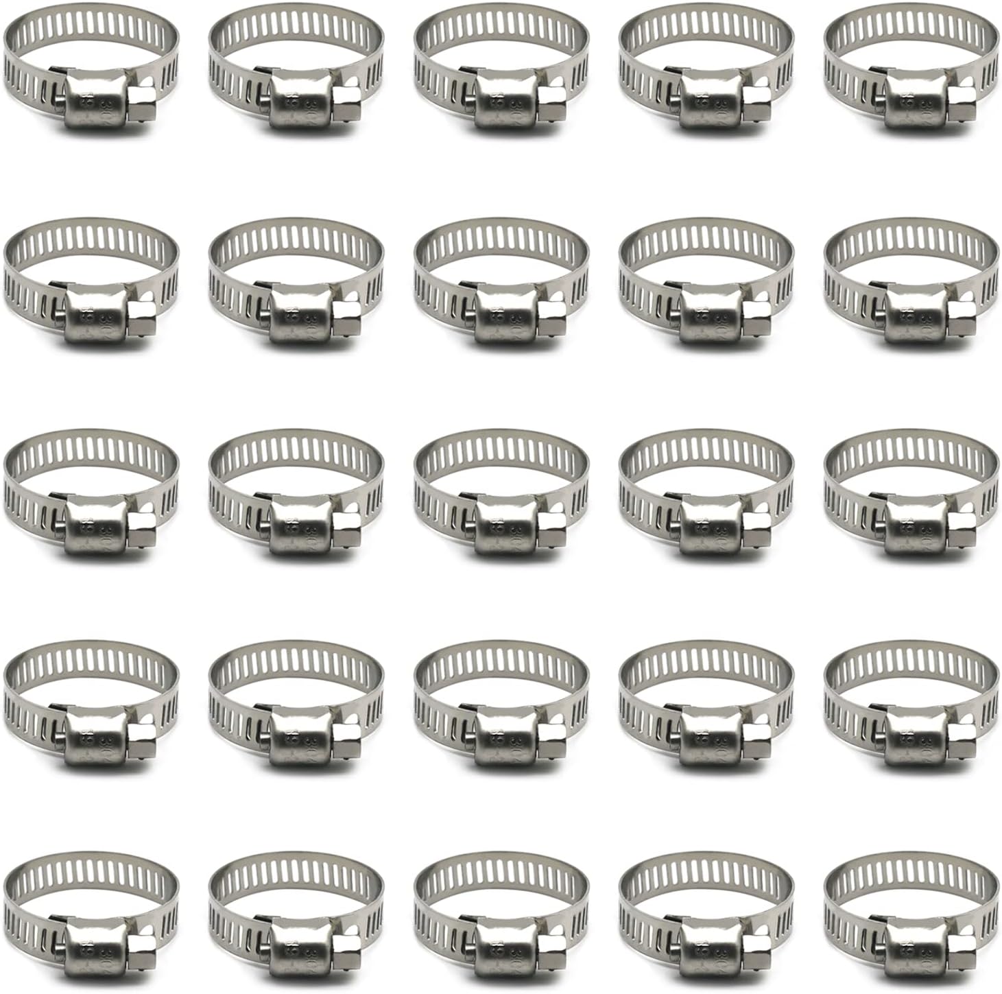 25 Pack Stainless Steel Hose Clamps, 1/4 inch to 1/2 inch Worm Gear Metal Hose Clamps for Pipe, Dryer Repair, Tubing and Fuel Line