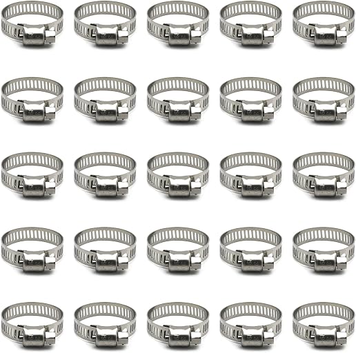 25 Pack Stainless Steel Hose Clamps, 3/4 inch to 1-1/8 inch Worm Gear Metal Hose Clamps for Pipe, Dryer Repair, Tubing and Fuel Line