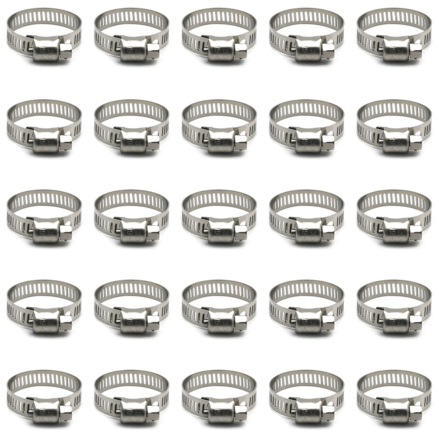 25 Pack Stainless Steel Hose Clamps, 3/4 inch to 1-1/8 inch Worm Gear Metal Hose Clamps for Pipe, Dryer Repair, Tubing and Fuel Line
