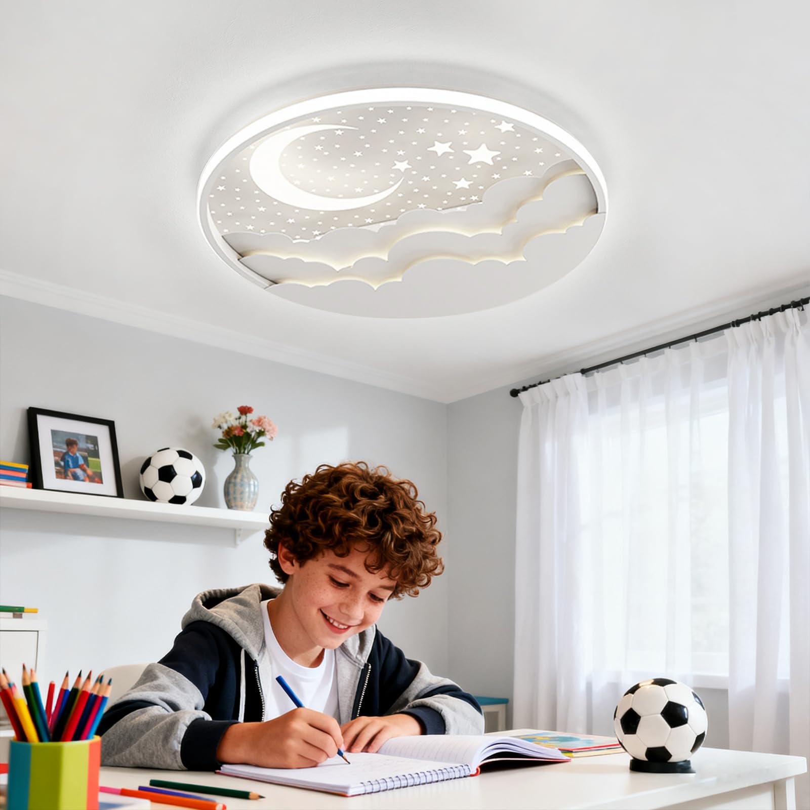 YZBEIMDAI Lampada da soffitto a LED per bambini, 50cm Stella Luna Plafoniera Cameretta Bambini Dimmerabile con Telecomando APP, 3000-6000K, Per Ragazzi Ragazze Cameretta