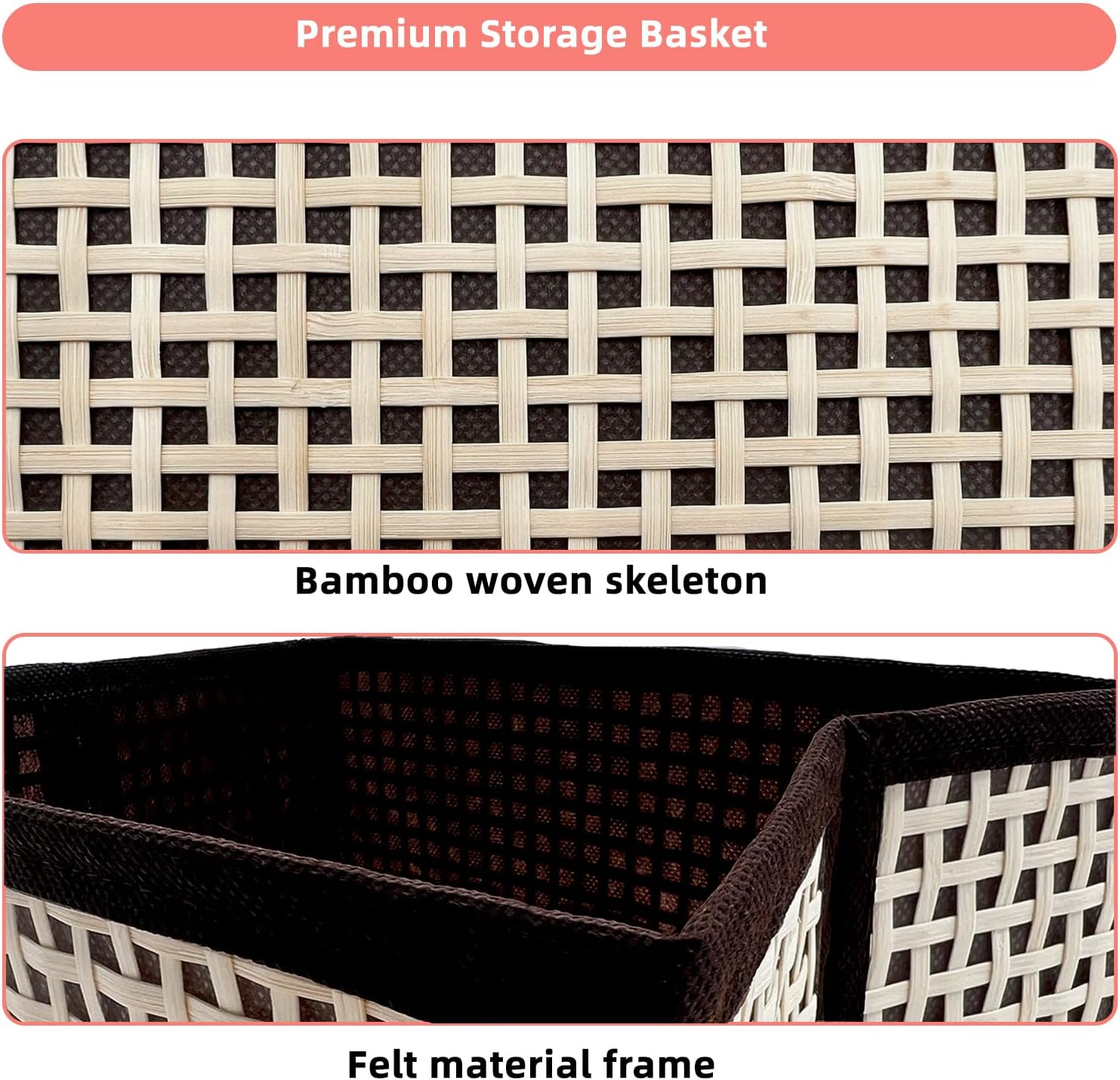 Daily Treasures 2Set Foldable Woven Bamboo Gift Basket Set, Empty Gift Basket with Cellophane Bag & Pull Bows for Father's Day Birthday, Durable Bamboo Woven Storage Organizer (12.8"×9"×4.1")
