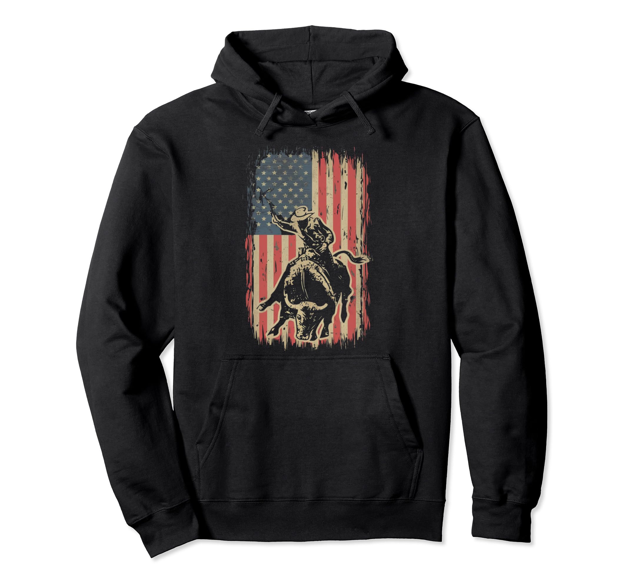 Boys Western Rodeo Cowboy Bull Rider Patriotic American Flag Pullover Hoodie