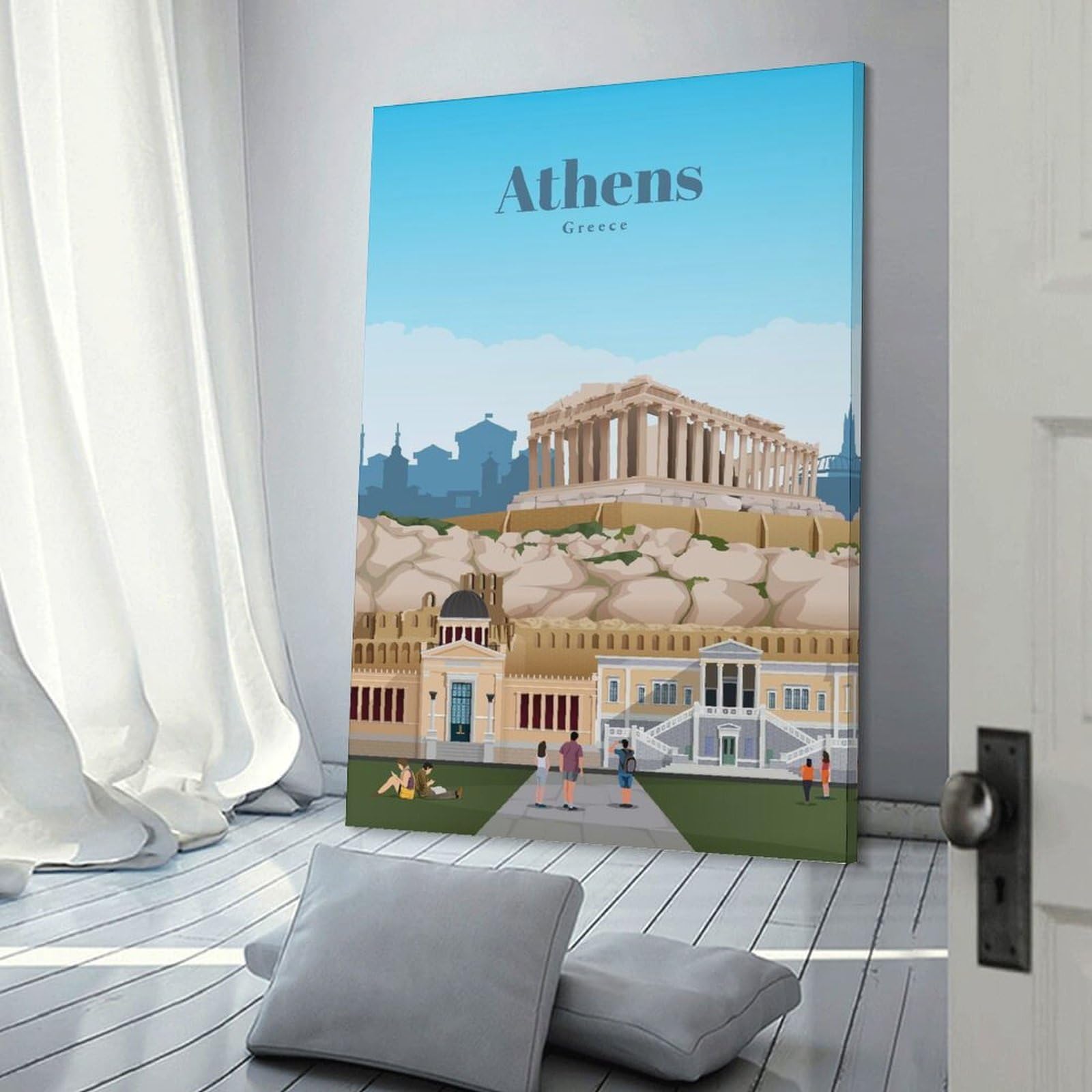 Junmoney Travel to Athens Decorative Wall Artwork 20x30inch(50x75cm), for Living Room, Lounge Or Sitting Room, A Home Accent with Warm Character