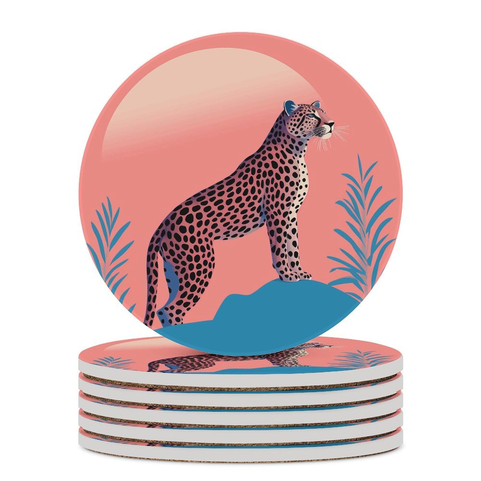 Dessous de verre en céramique lot de 6 ronds motif léopard et liège