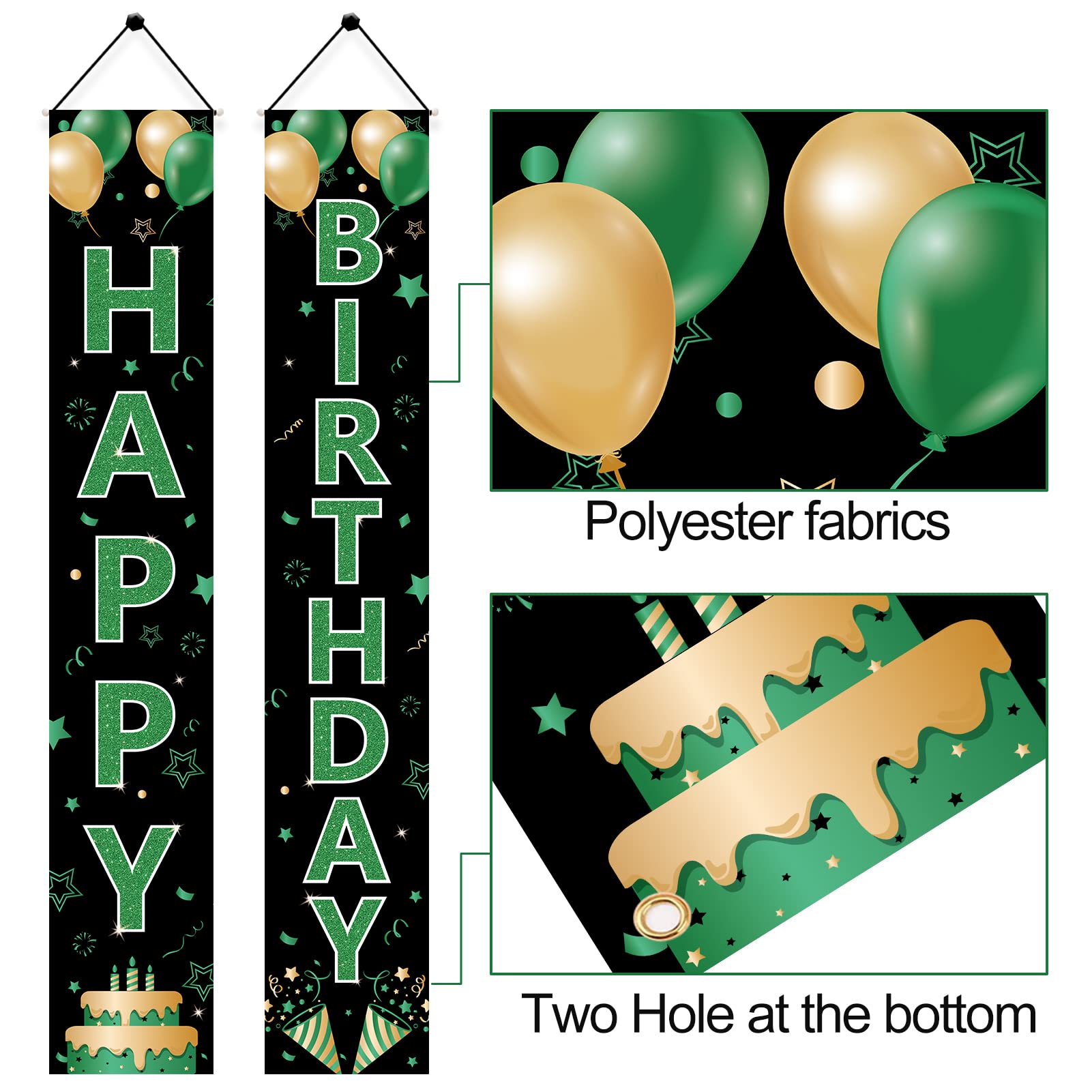 Zielony baner na drzwi urodzinowe dekoracje dla kobiet mężczyzn, zielony czarny złoty 'Happy Birthday' ganek znak artykuły imprezowe, 16. 18. 21. 30. 40. 50. 60. urodziny dekoracja do wnętrz i na