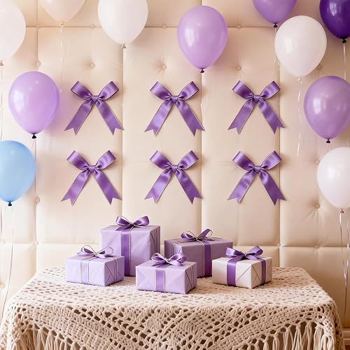 khuteluk 50 Pcs Large Purple Satin Ribbon Bows 5x7 Inch, Pre-tied Premade Lavend