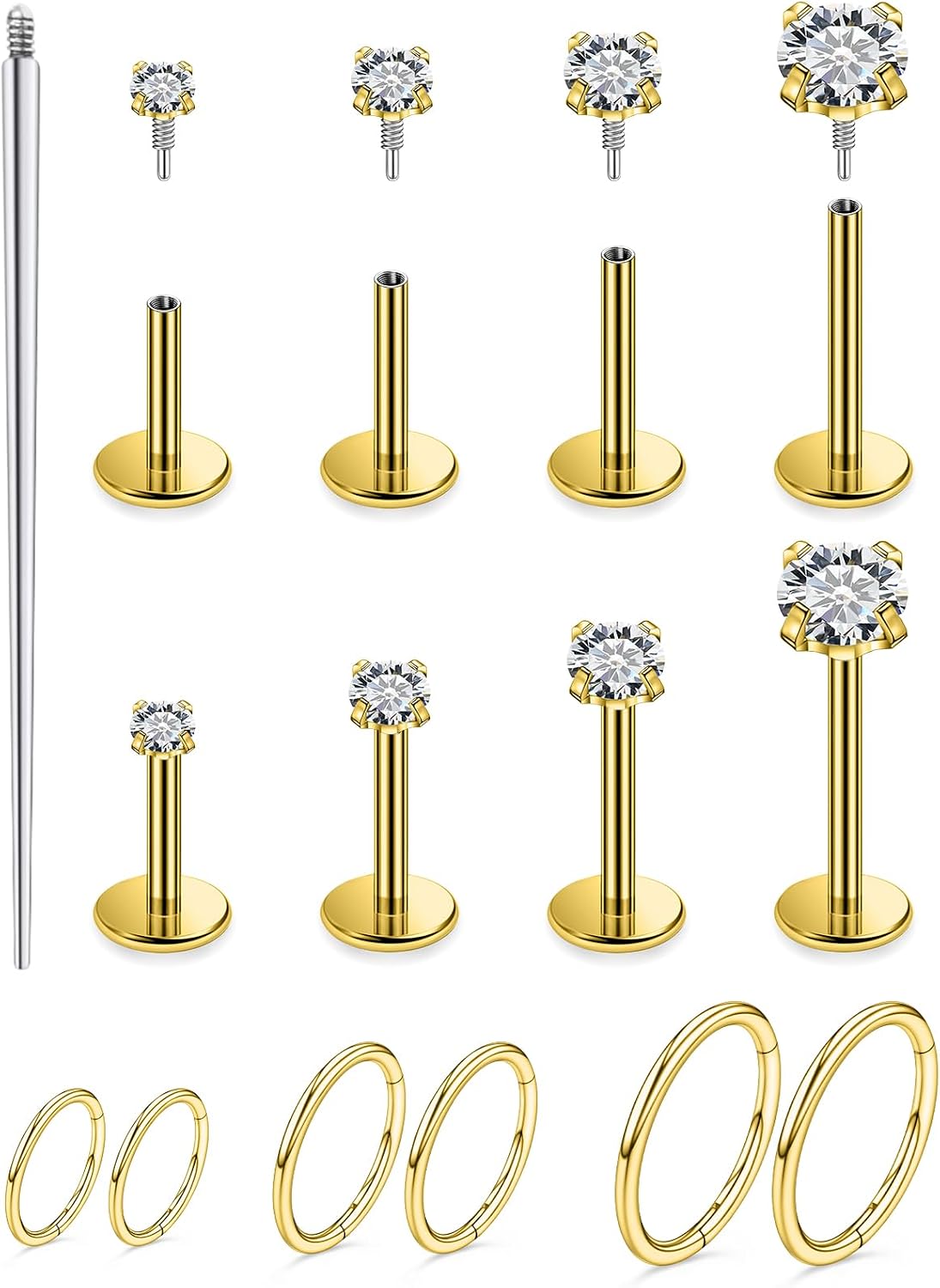 18G 16G Internal Thread Flat Back Earrings Nose Studs 316L Surgical Steel Tragus Forward Helix Conch Cartilage Lobe Earrings Stud Medusa Labret Lip Ring Piercing Jewelry Hoops For Women Men