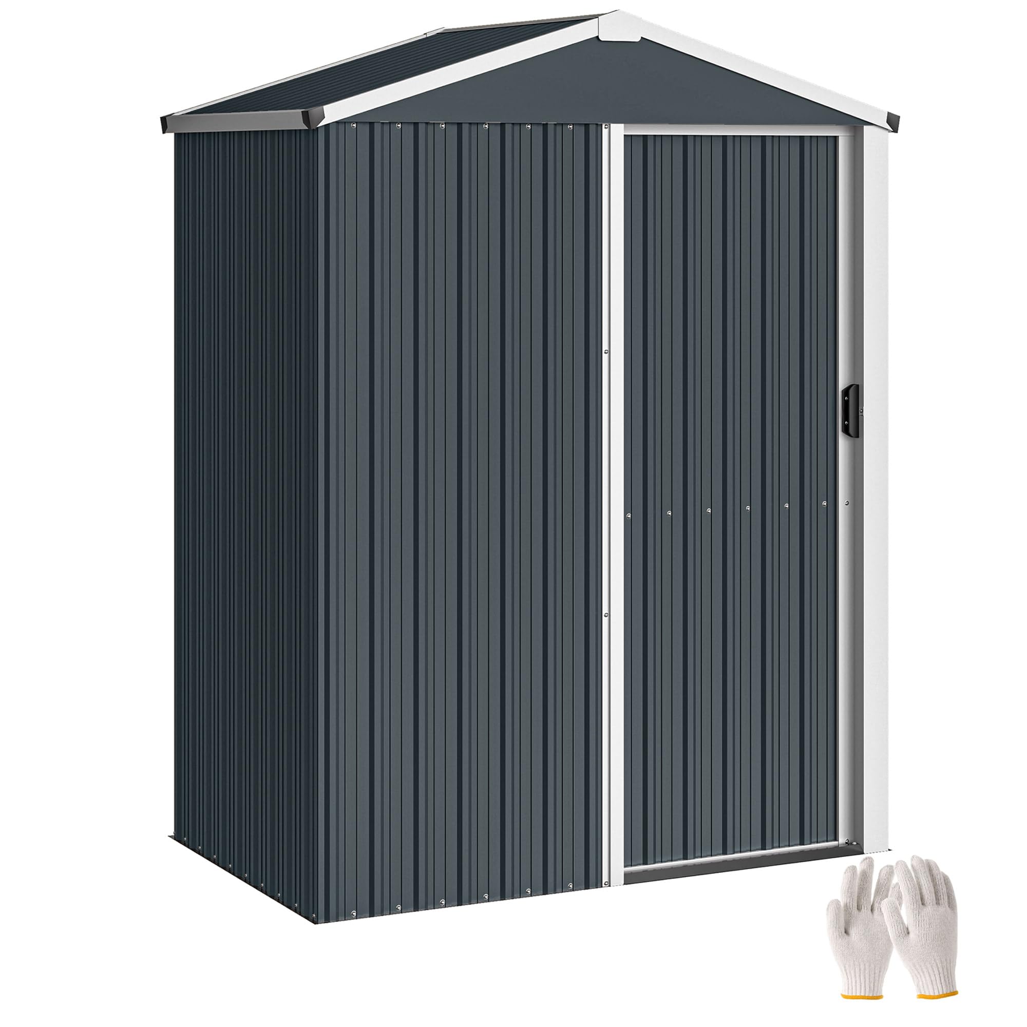 Outsunny Caseta de Jardín Exterior 1,1 m², 136x87x179 cm, Cobertizo de Jardín Exterior Metálico con Puerta Corredera, Techo Inclinado y Guantes, para Almacenaje de Herramientas, Gris Oscuro