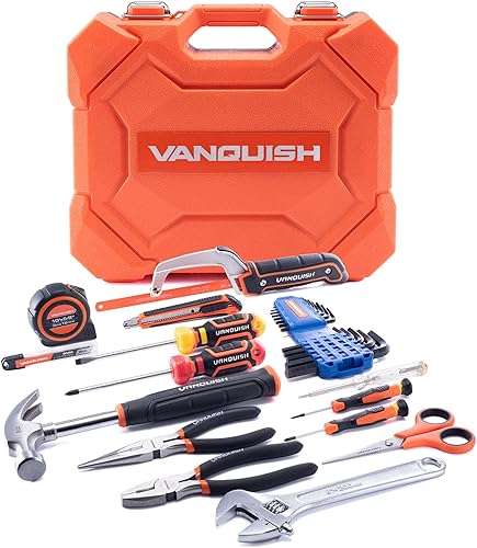Vanquish Juego de herramientas de 37 piezas para el hogar, kit de herramientas básicas esenciales pequeñas para apartamento, dormitorio y hogar con