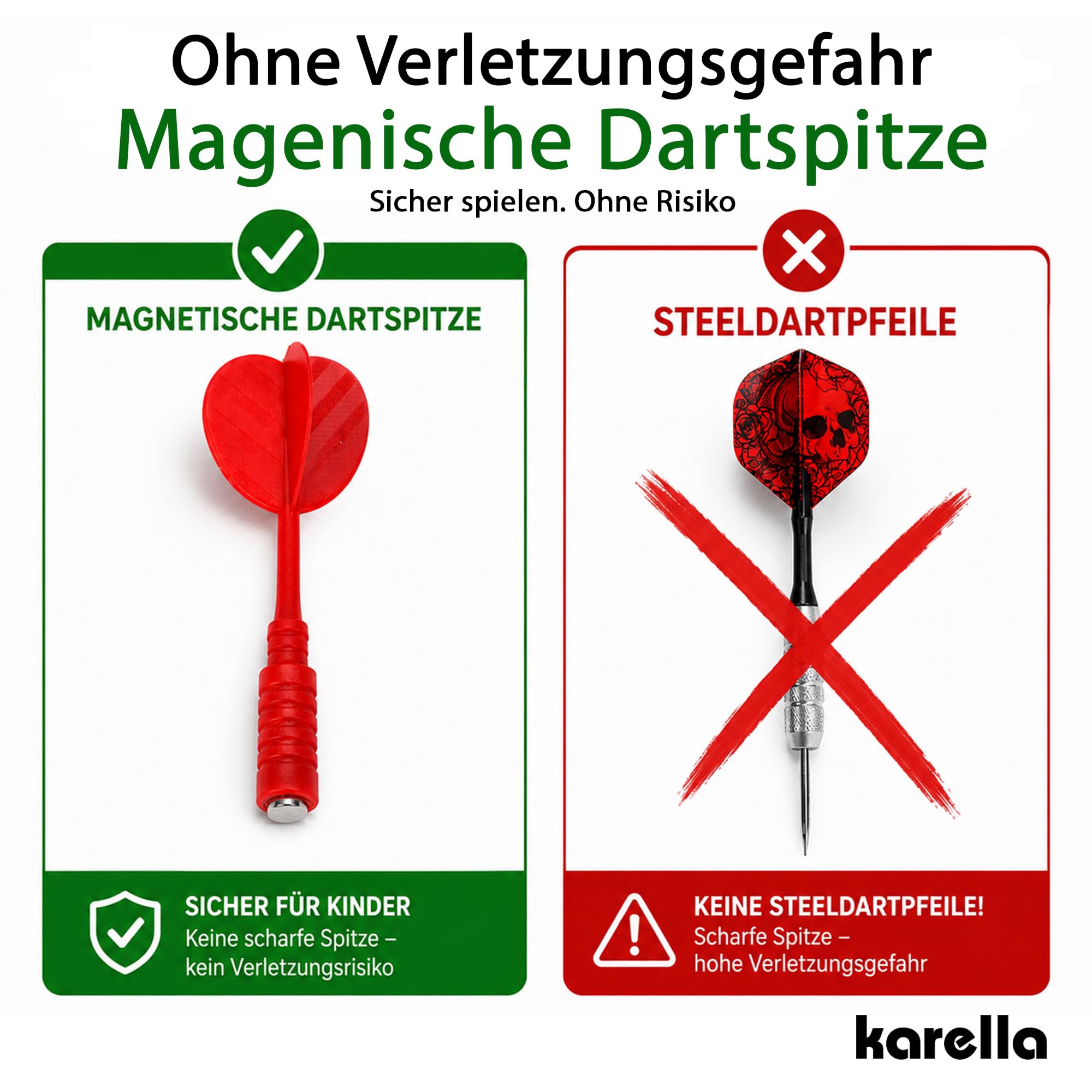 Karella Magnet Dartboard Family, magnetische Dartscheibe, Zielscheibe Ø 40 cm, Safety Dartspiel für Kinder und Erwachsene, hohe Magnetkraft, inklusive 6 magnetischen Pfeilen