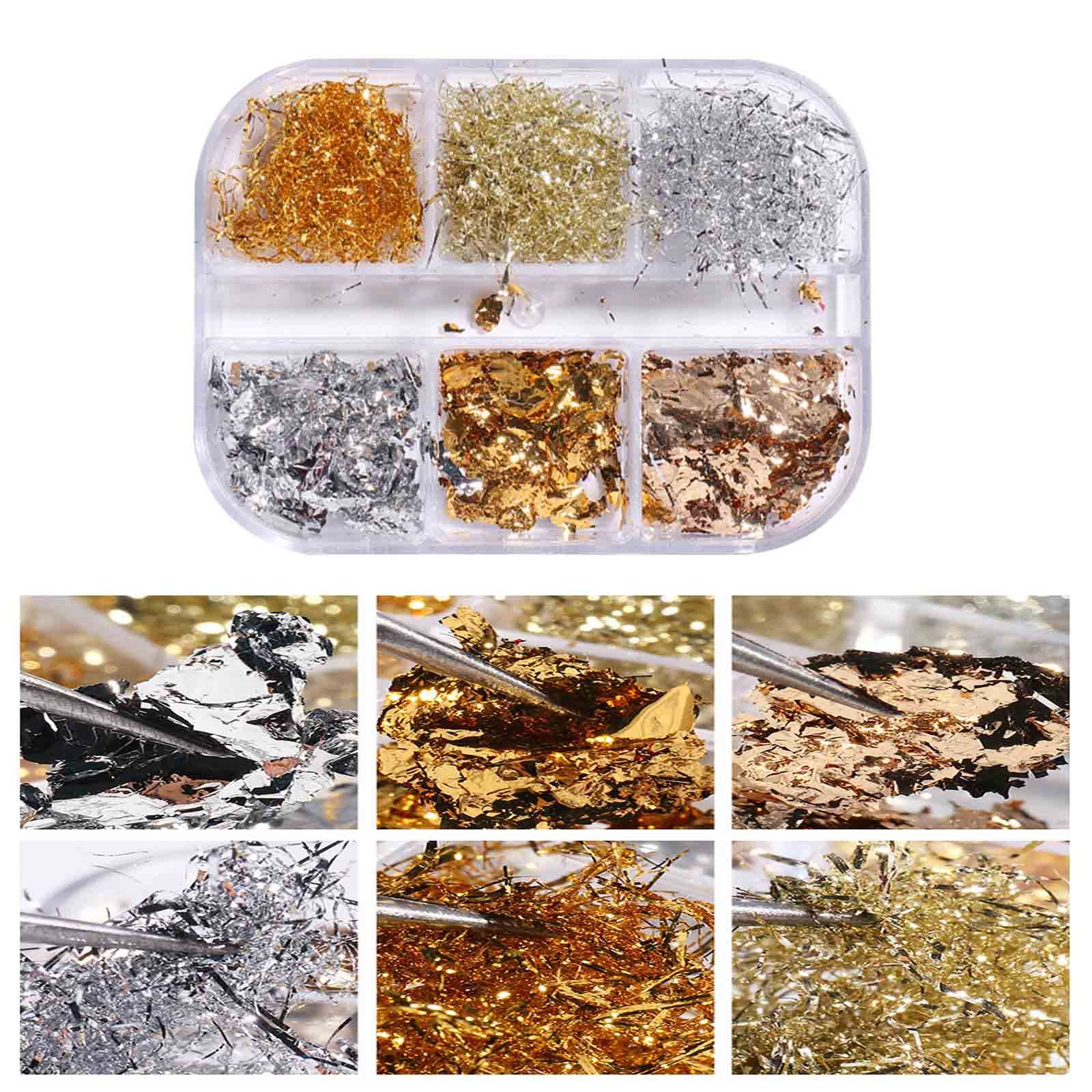 Paillettes Flocons de Feuille d'or Nail Art Holographique 2Pcs Gold Leaf Paper Metallic Foil Flakes Mix Or Argent Cuivre