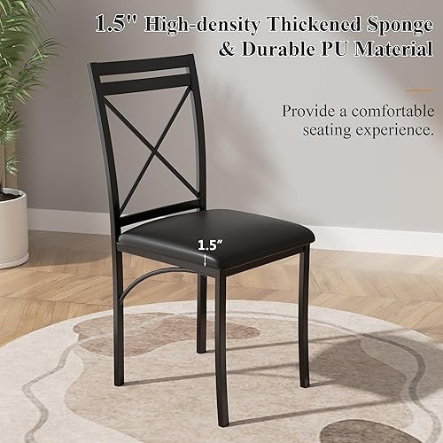 Miniatura 4 de VECELO Juego de mesa de comedor de 5 piezas para 4, comedor de mármol sintético con sillas para cocina, rincón de desayuno, espacio pequeño, negro