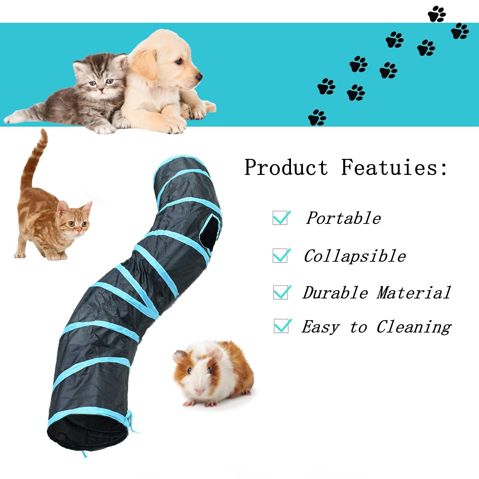 Tunnel pour Chat 2 Voies Tube de Tunnels Lapin Pliable Jouet Labyrinthe Interactif