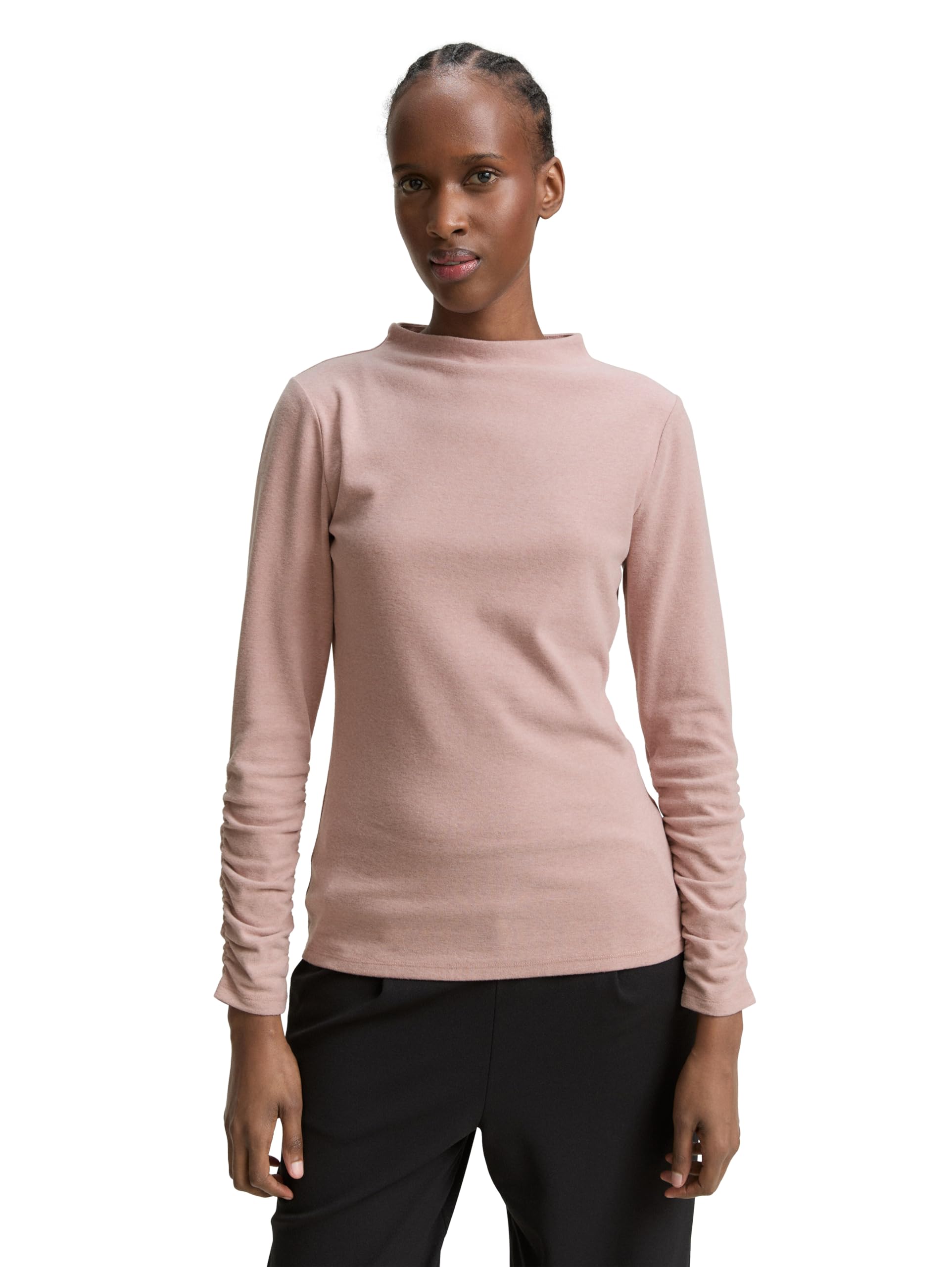 Tom Tailor Denim Damen 1047847 Langarmshirt mit Raffärmeln (1er Pack)