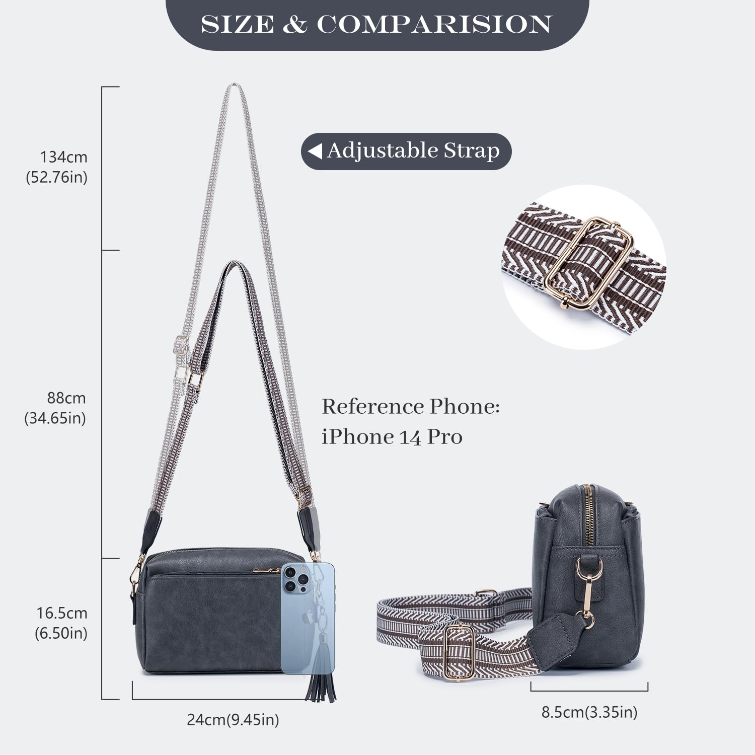 Roulens Piccola Borsa a Tracolla Donna con 3 Scomparti Capienti,Borsa Mano PU Pelle Messenger Crossbody Bag,Borsa a Spalla con Tracolla Ampia Regolabile e Rimovibile