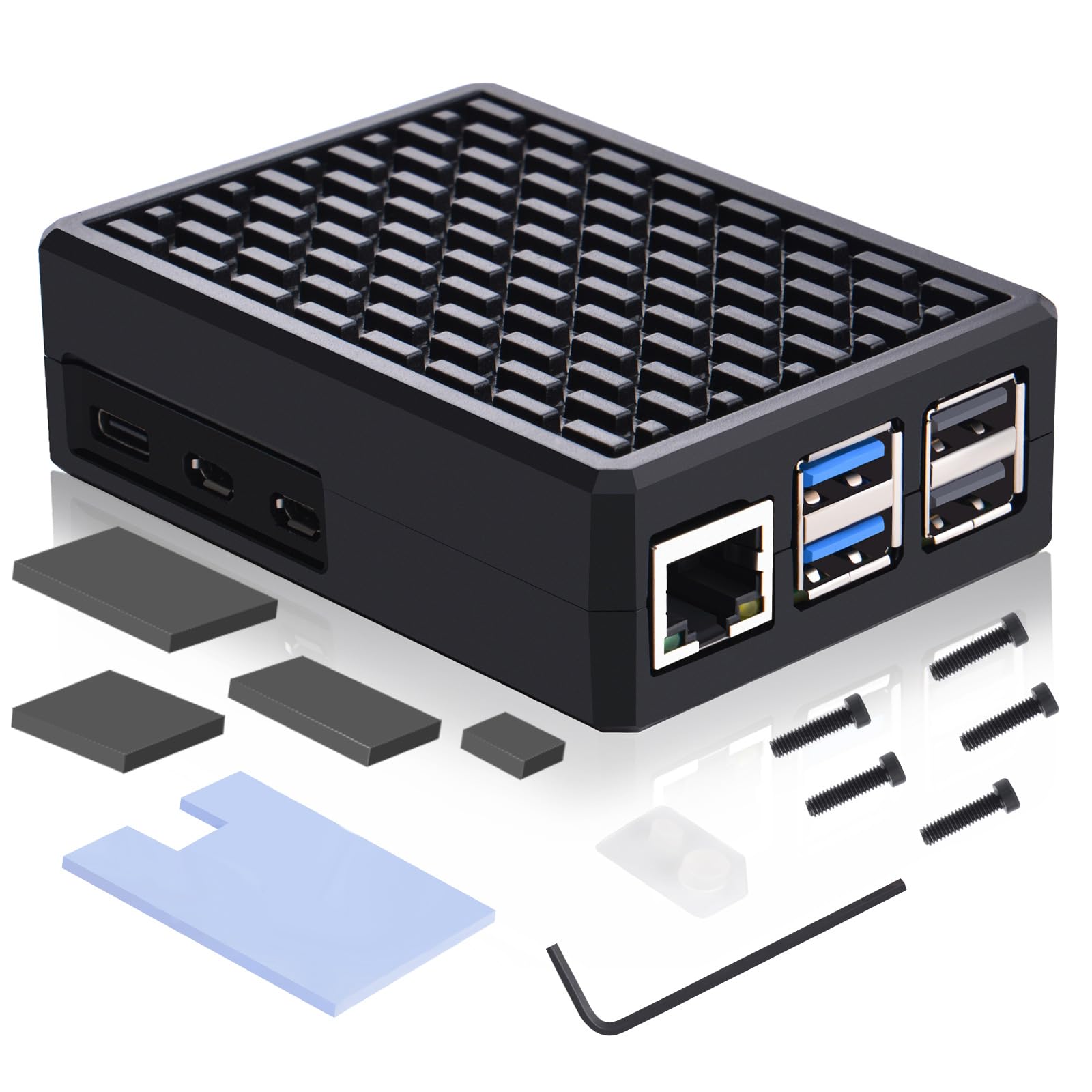 GeeekPi Armor Case für Raspberry Pi 5, Alu-Gehäuse mit passiver Kühlung & großem Westen-Wärmeleitpad (doppelseitig), CNC-gefräst, lüfterlos, für Raspberry Pi 4GB/8GB/16GB