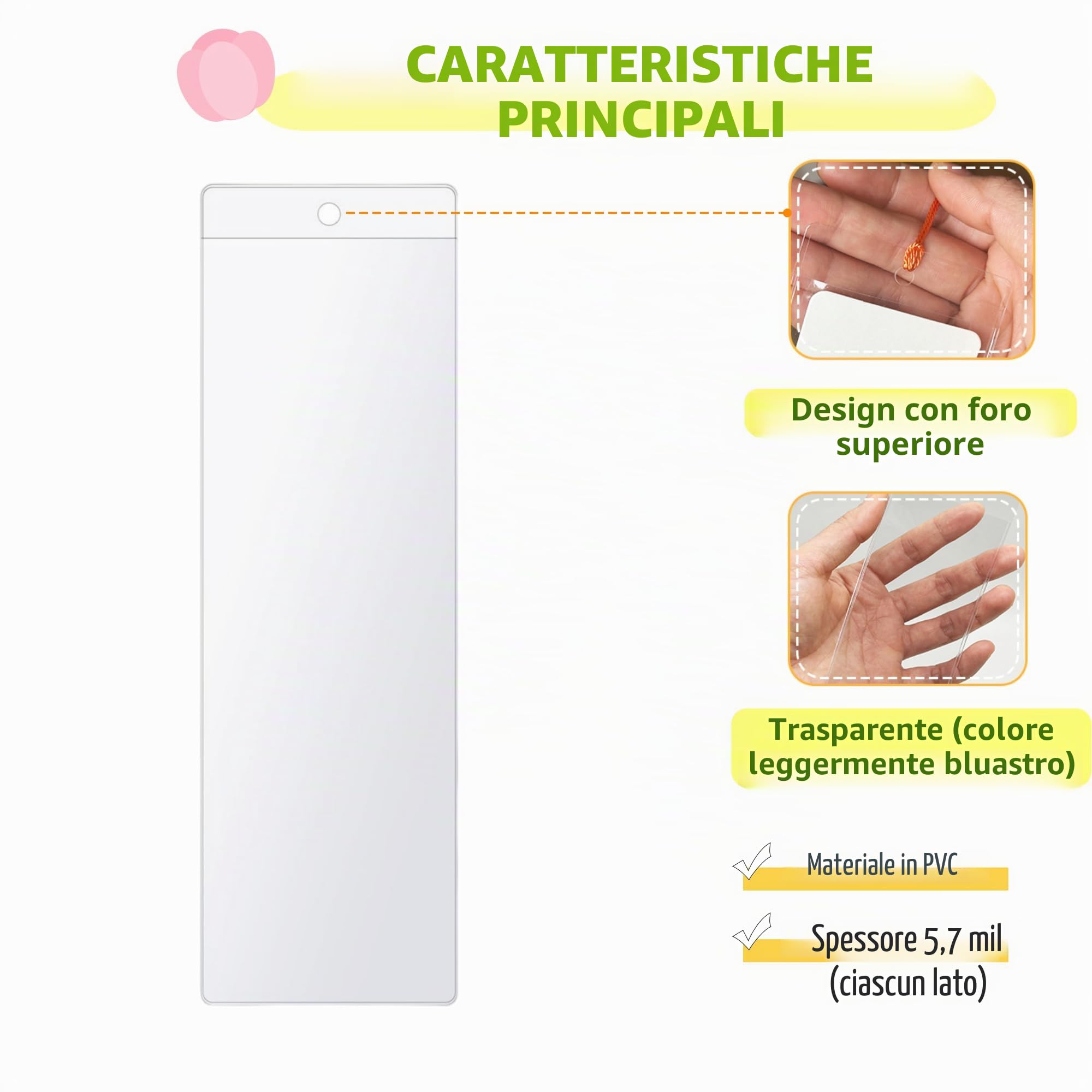 50 sacchetti trasparenti in PVC per segnalibri, 6 x 18 cm | Con foro, sacchetto per gioielli, porta segnalibri, in plastica, per foto, biglietti, regali artigianali, da appendere